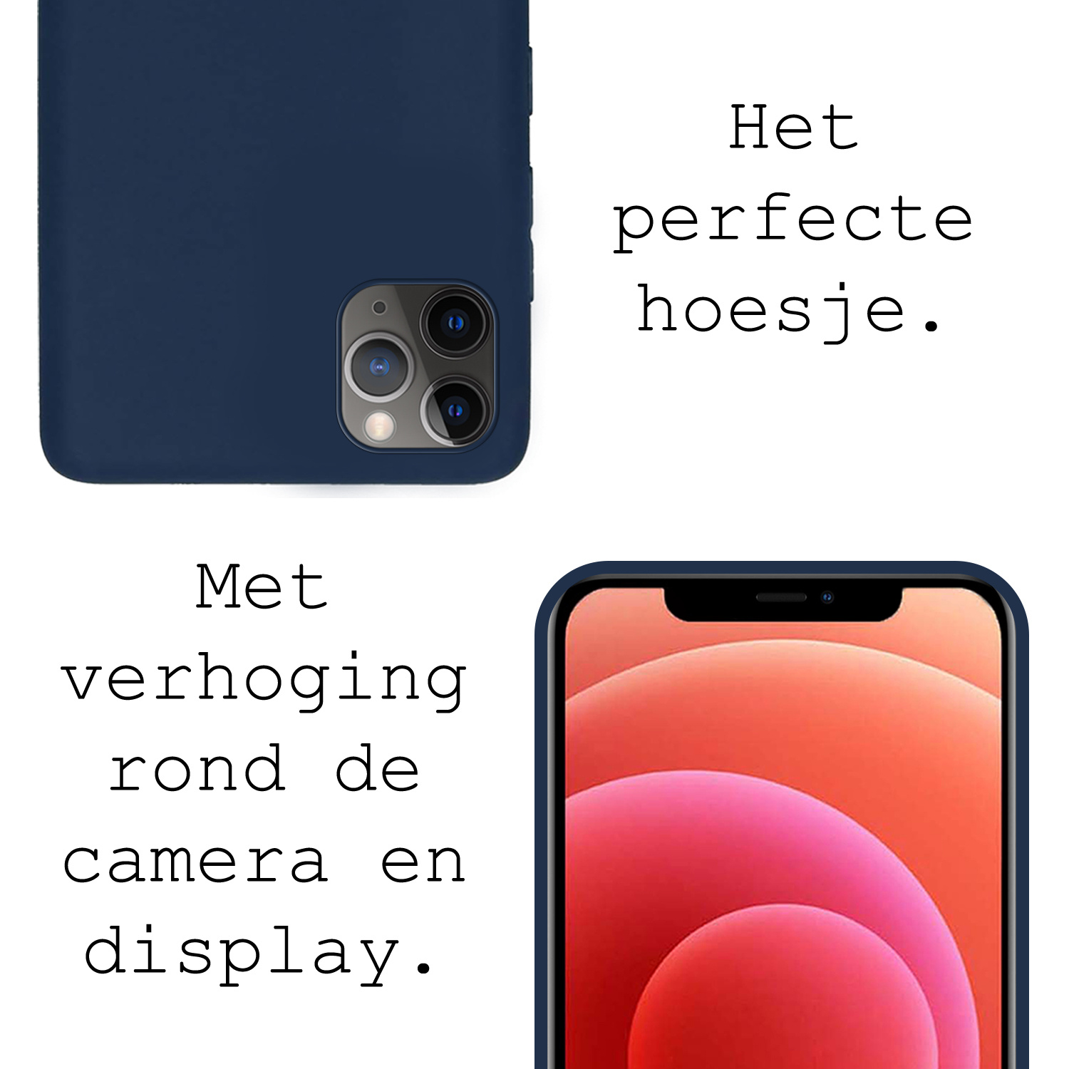 BASEY. Hoes Geschikt voor iPhone 12 Pro Max Hoesje Siliconen Back Cover Case - Hoesje Geschikt voor iPhone 12 Pro Max Hoes Cover Hoesje - Donkerblauw - 2 Stuks