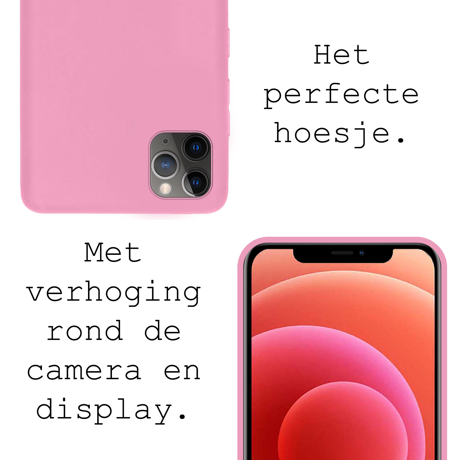 BASEY. Hoes Geschikt voor iPhone 12 Pro Hoesje Siliconen Back Cover Case - Hoesje Geschikt voor iPhone 12 Pro Hoes Cover Hoesje - Lichtroze