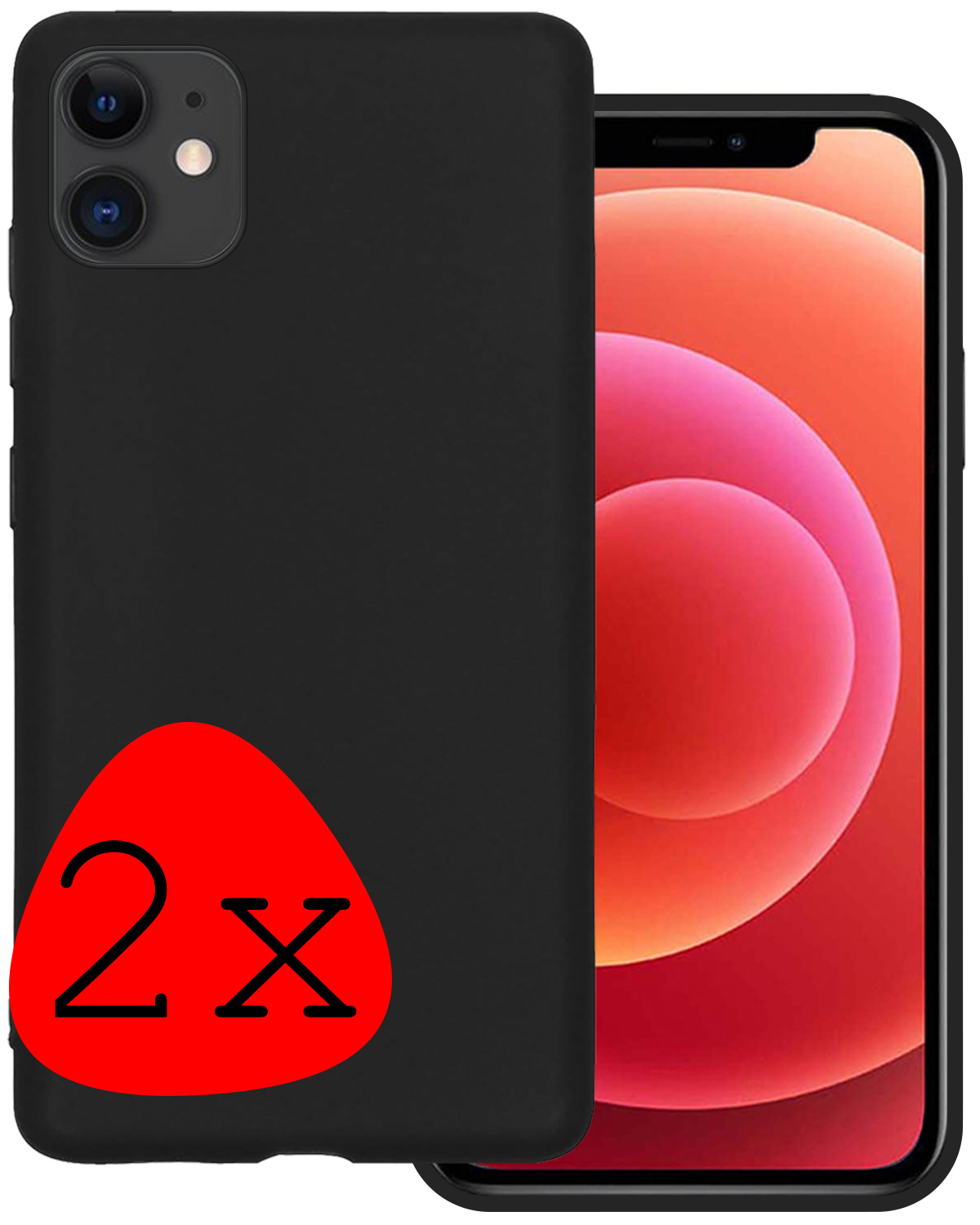 BASEY. Hoes Geschikt voor iPhone 12 Hoesje Siliconen Back Cover Case - Hoesje Geschikt voor iPhone 12 Hoes Cover Hoesje - Zwart - 2 Stuks