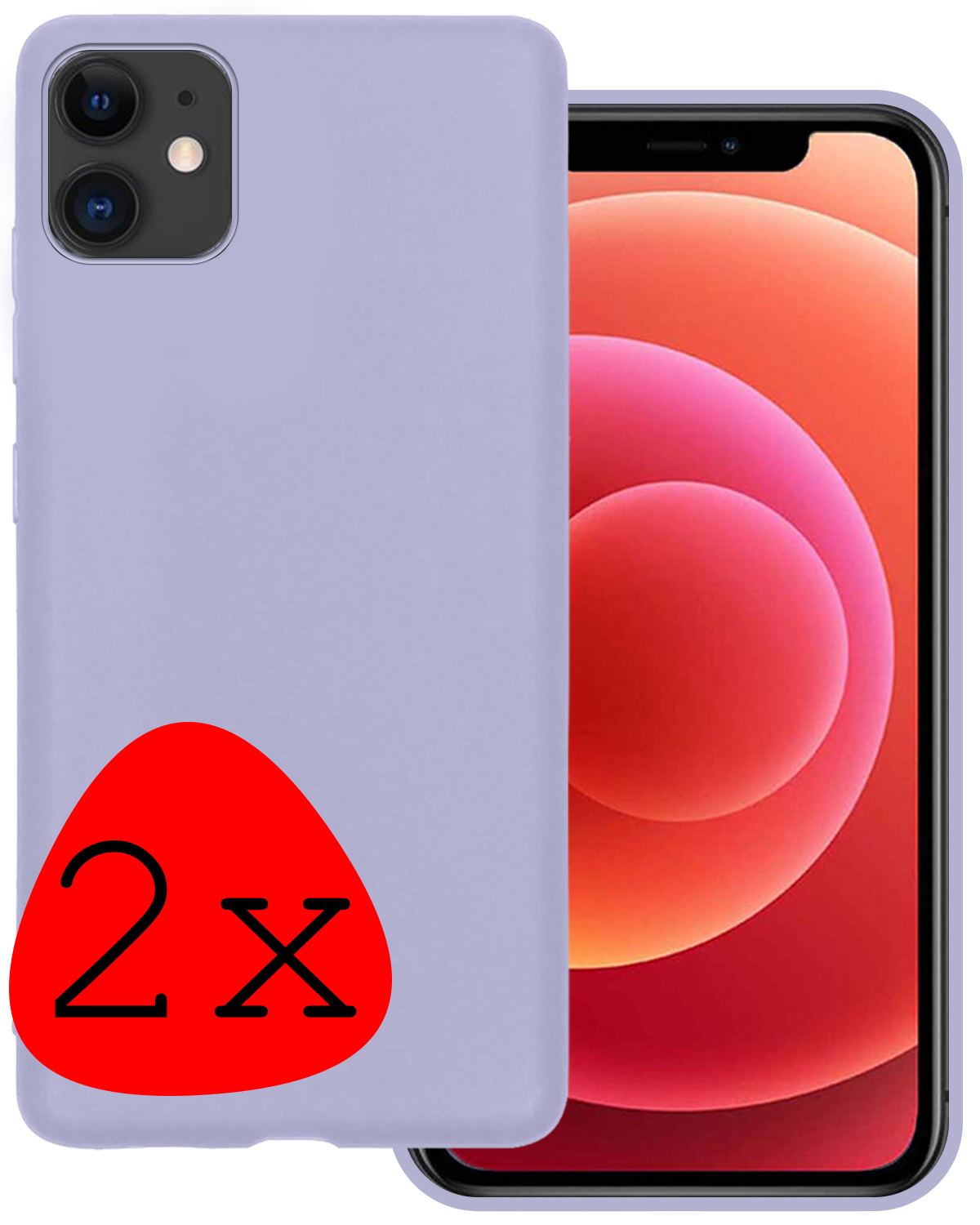 BASEY. Hoes Geschikt voor iPhone 12 Hoesje Siliconen Back Cover Case - Hoesje Geschikt voor iPhone 12 Hoes Cover Hoesje - Lila - 2 Stuks