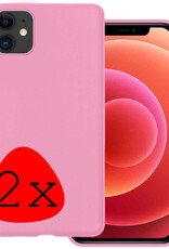 BASEY. Hoes Geschikt voor iPhone 12 Hoesje Siliconen Back Cover Case - Hoesje Geschikt voor iPhone 12 Hoes Cover Hoesje - Lichtroze - 2 Stuks