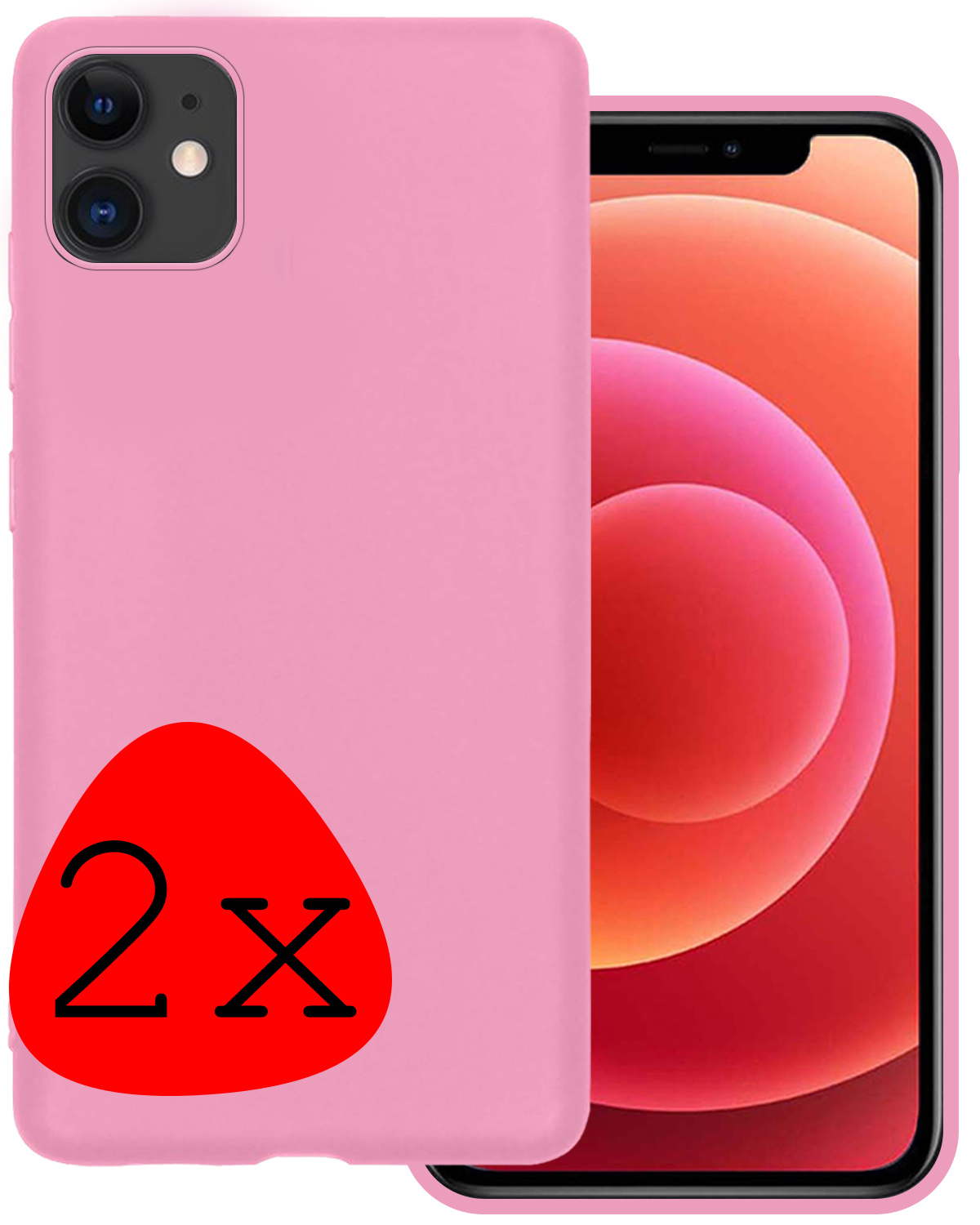 BASEY. Hoes Geschikt voor iPhone 12 Hoesje Siliconen Back Cover Case - Hoesje Geschikt voor iPhone 12 Hoes Cover Hoesje - Lichtroze - 2 Stuks