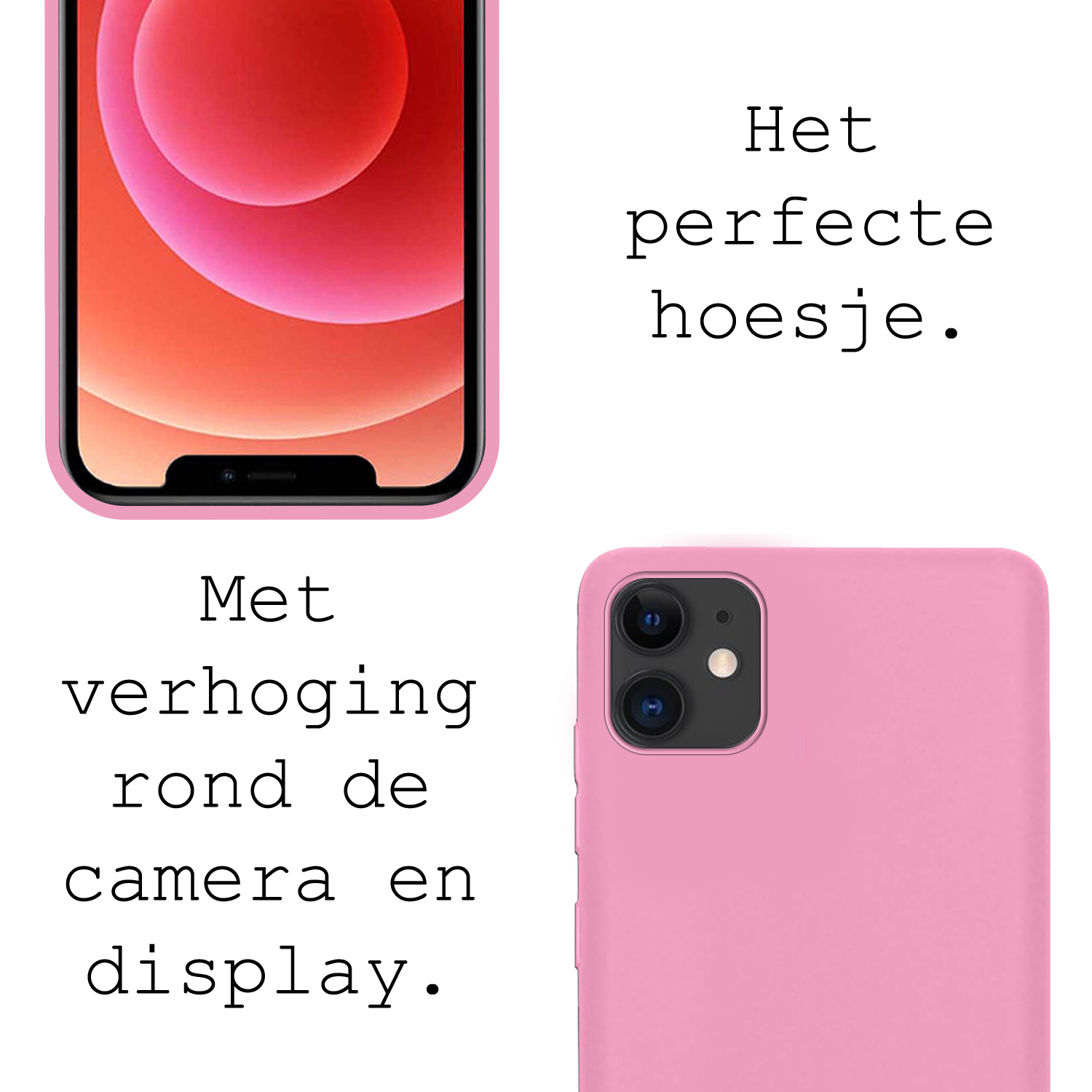 BASEY. Hoes Geschikt voor iPhone 12 Hoesje Siliconen Back Cover Case - Hoesje Geschikt voor iPhone 12 Hoes Cover Hoesje - Lichtroze - 2 Stuks