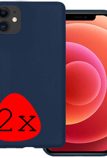 BASEY. Hoes Geschikt voor iPhone 12 Hoesje Siliconen Back Cover Case - Hoesje Geschikt voor iPhone 12 Hoes Cover Hoesje - Donkerblauw - 2 Stuks