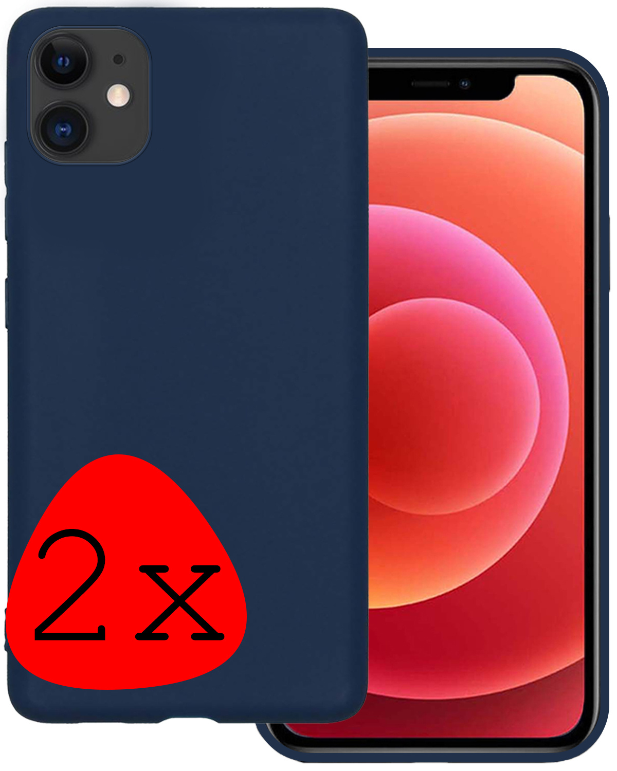 BASEY. Hoes Geschikt voor iPhone 12 Hoesje Siliconen Back Cover Case - Hoesje Geschikt voor iPhone 12 Hoes Cover Hoesje - Donkerblauw - 2 Stuks
