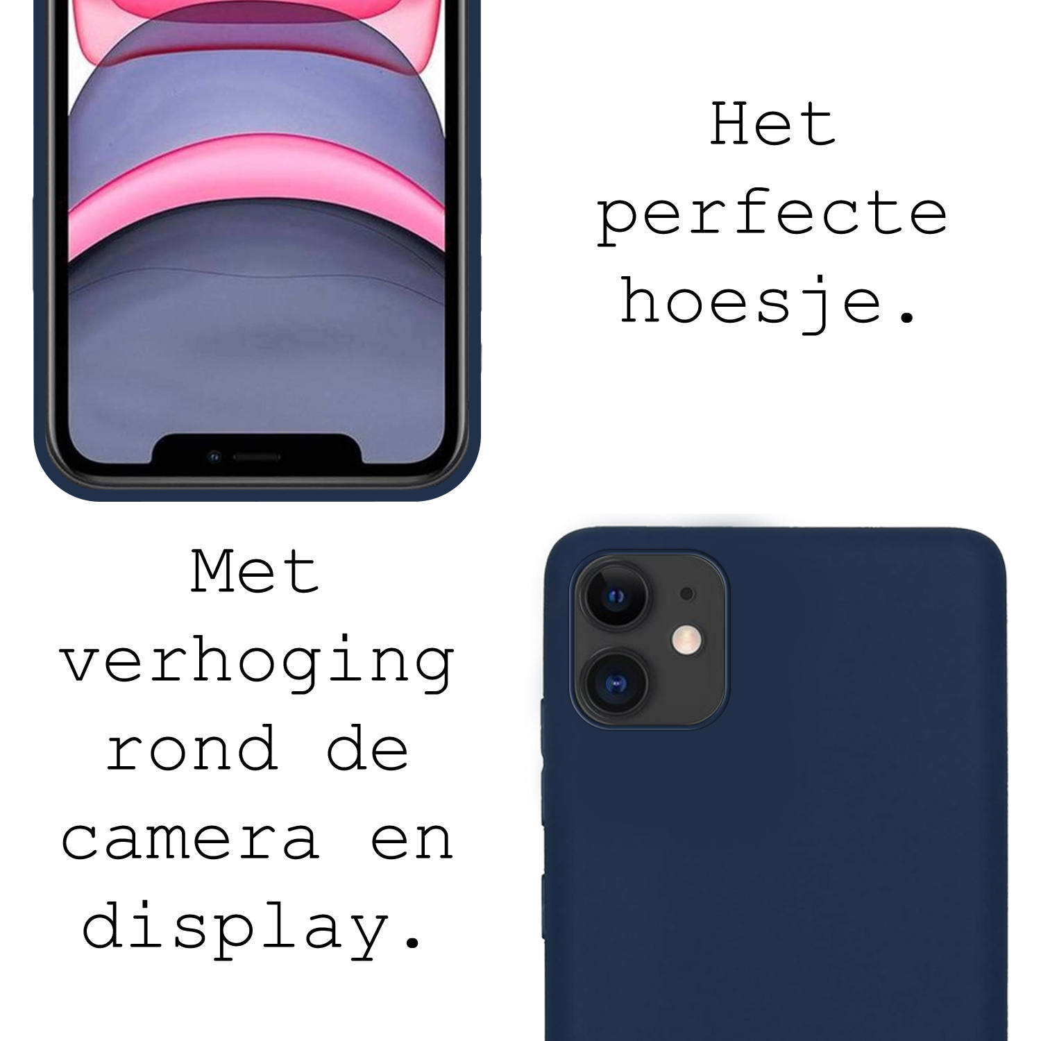 BASEY. Hoes Geschikt voor iPhone 12 Hoesje Siliconen Back Cover Case - Hoesje Geschikt voor iPhone 12 Hoes Cover Hoesje - Donkerblauw - 2 Stuks