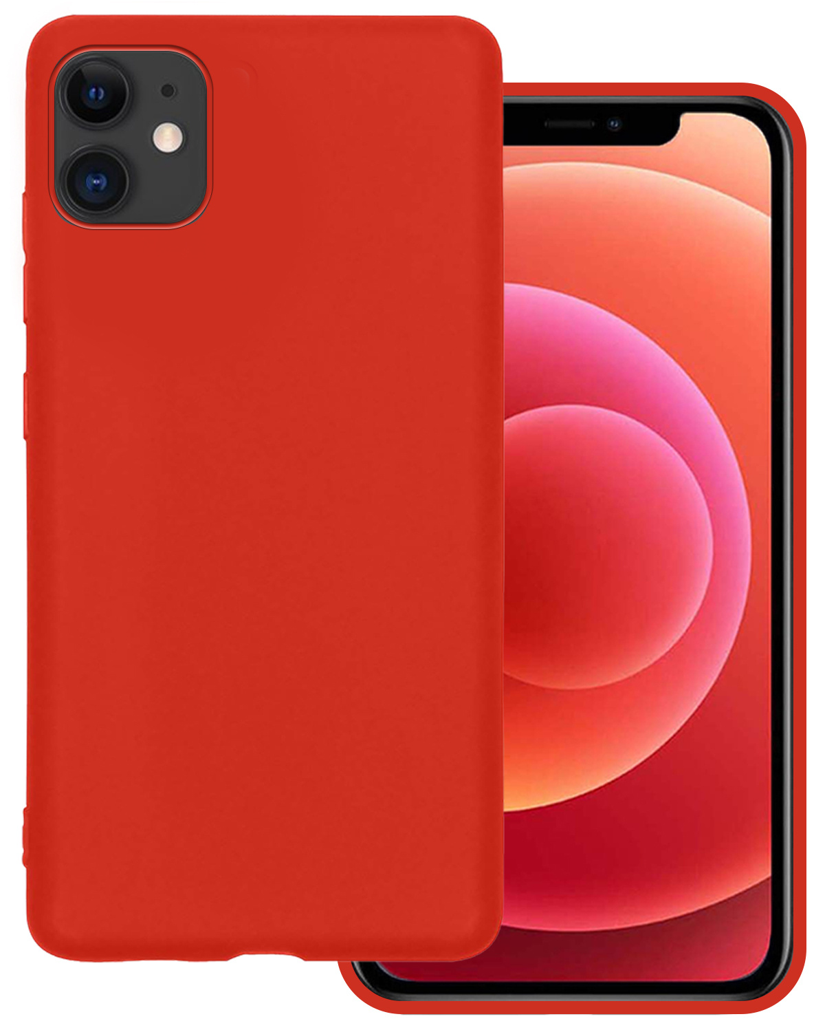 BASEY. Hoes Geschikt voor iPhone 12 Hoesje Siliconen Back Cover Case - Hoesje Geschikt voor iPhone 12 Hoes Cover Hoesje - Rood