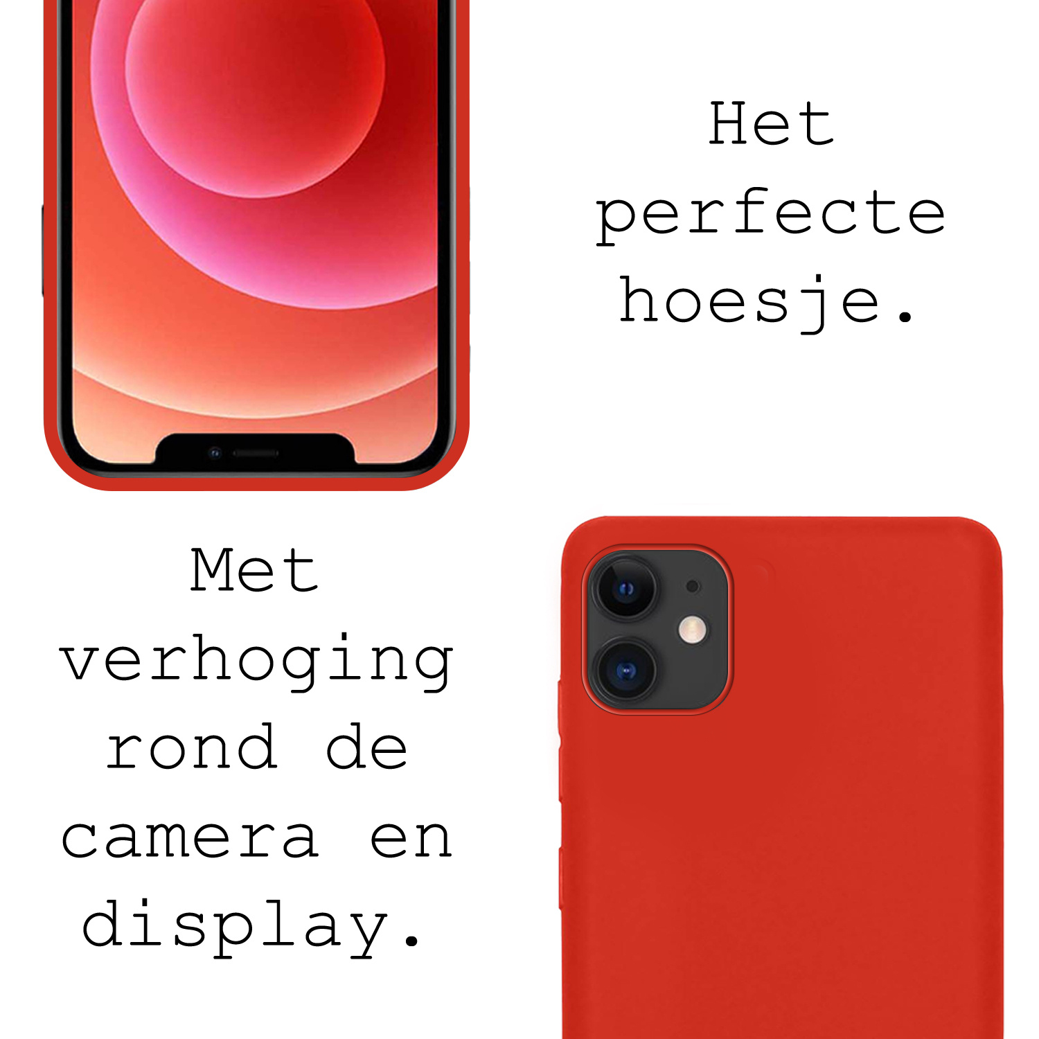 BASEY. Hoes Geschikt voor iPhone 12 Hoesje Siliconen Back Cover Case - Hoesje Geschikt voor iPhone 12 Hoes Cover Hoesje - Rood