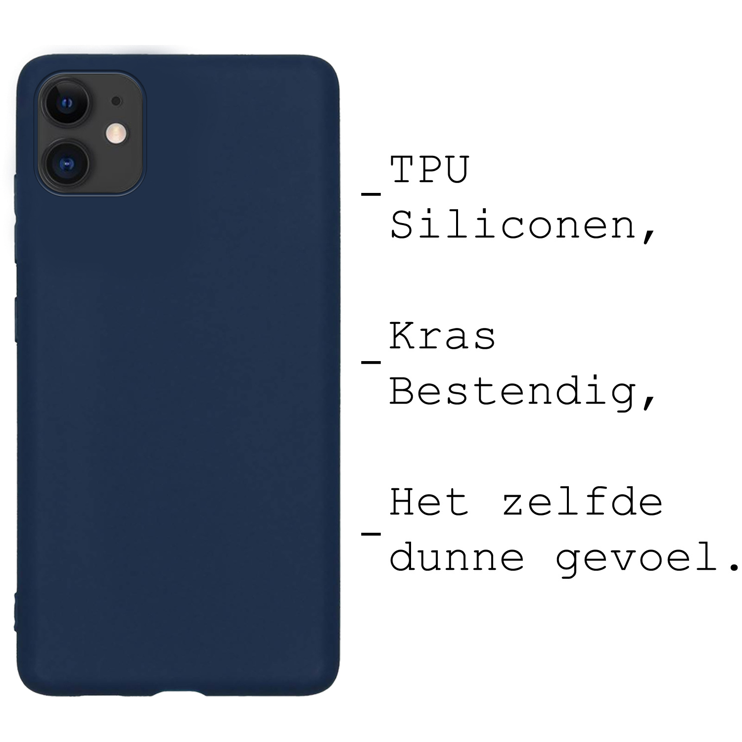 BASEY. Hoes Geschikt voor iPhone 12 Hoesje Siliconen Back Cover Case - Hoesje Geschikt voor iPhone 12 Hoes Cover Hoesje - Donkerblauw