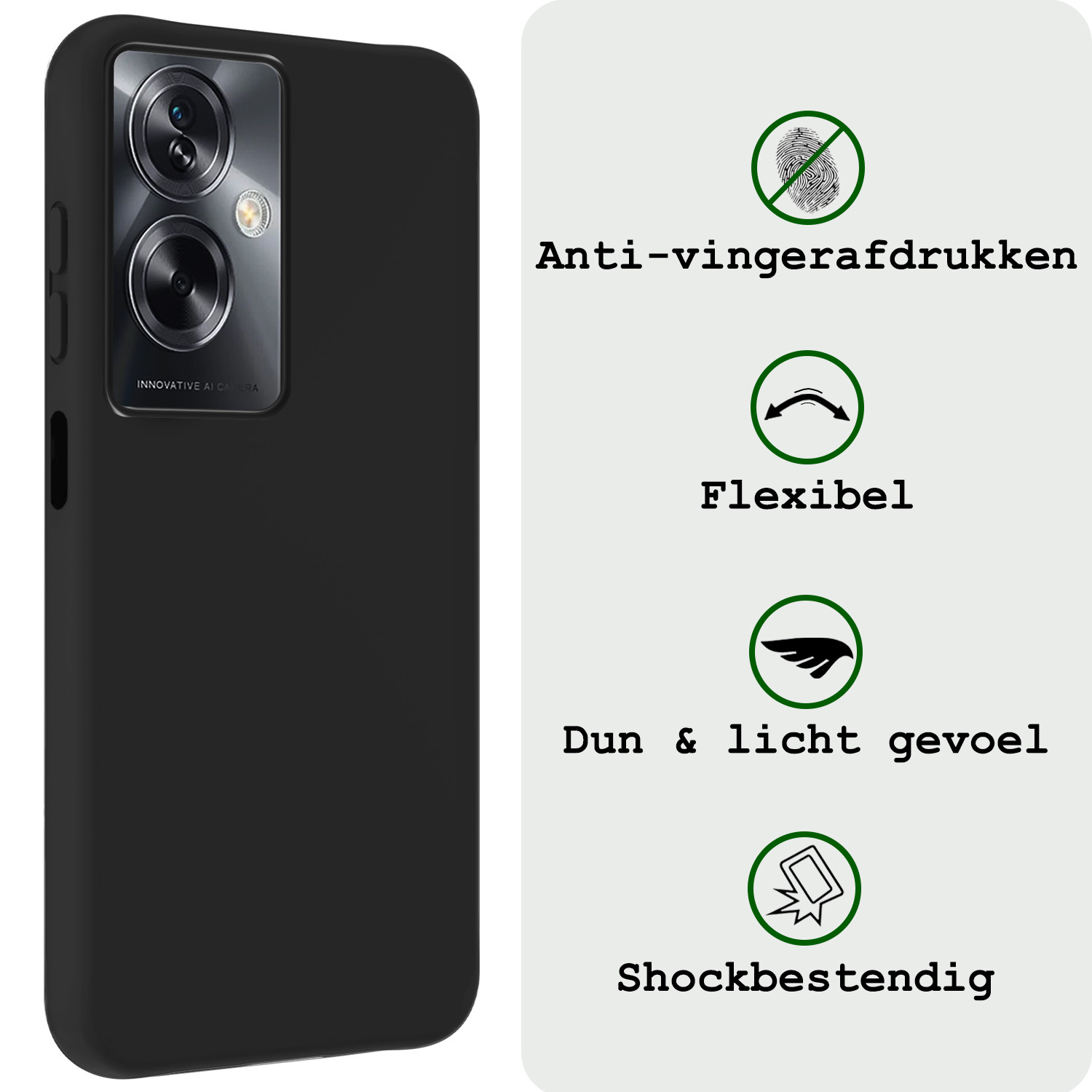 BASEY. Hoes Geschikt voor OPPO A79 Hoesje Siliconen Back Cover Case - Hoesje Geschikt voor OPPO A79 Hoes Cover Hoesje - Zwart - 2 Stuks