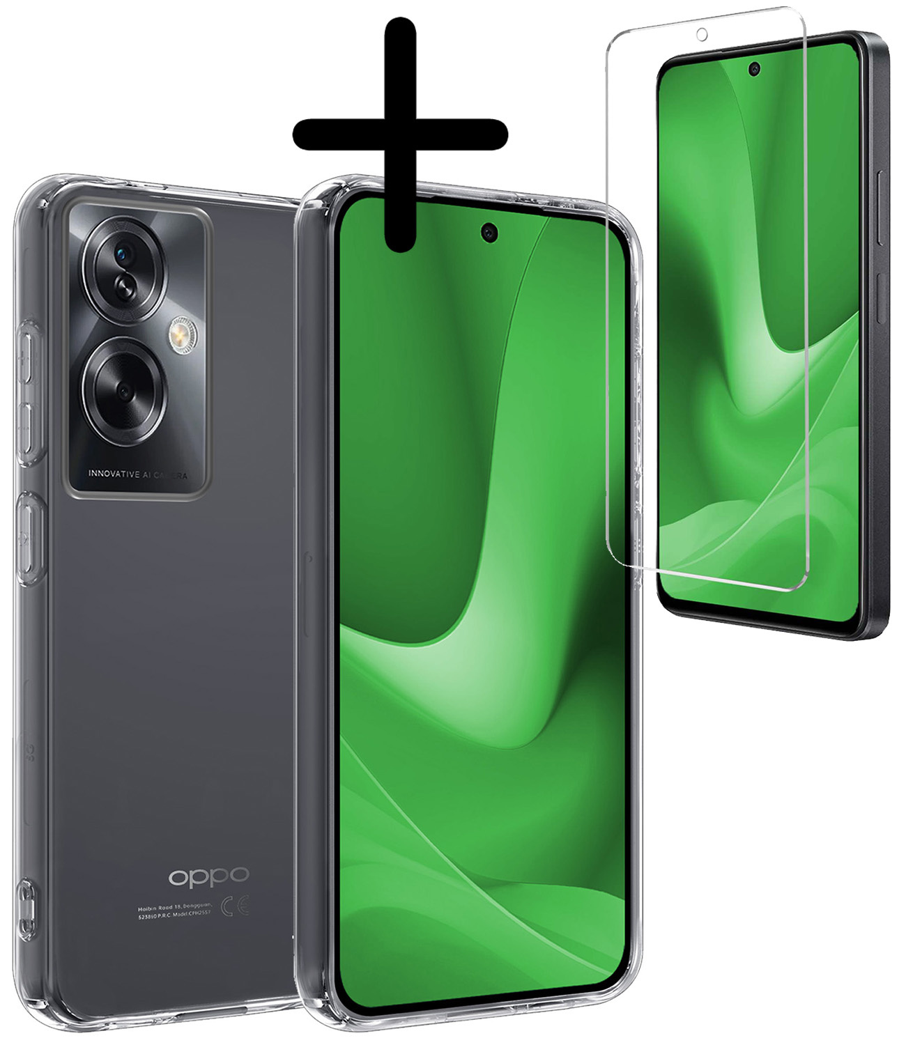 BASEY. Hoes Geschikt voor OPPO A79 Hoesje Siliconen Back Cover Case Met Screenprotector - Hoesje Geschikt voor OPPO A79 Hoes Cover Hoesje - Transparant