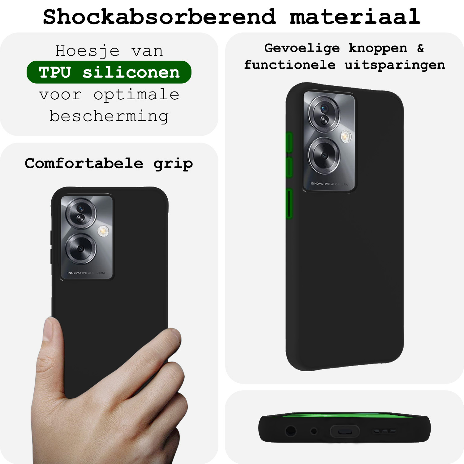 BASEY. Hoes Geschikt voor OPPO A79 Hoesje Siliconen Back Cover Case Met Screenprotector - Hoesje Geschikt voor OPPO A79 Hoes Cover Hoesje - Zwart