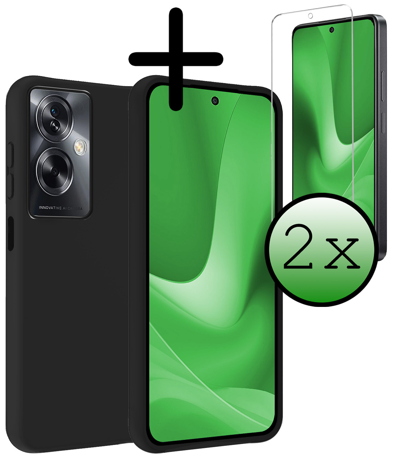 BASEY. Hoes Geschikt voor OPPO A79 Hoesje Siliconen Back Cover Case Met 2x Screenprotector - Hoesje Geschikt voor OPPO A79 Hoes Cover Hoesje - Zwart