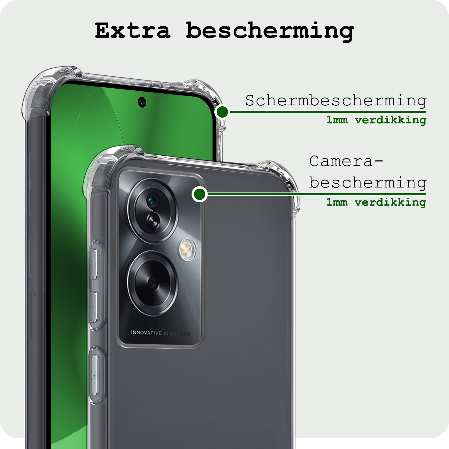 BASEY. Hoes Geschikt voor OPPO A79 Hoesje Shock Proof Case Hoes Siliconen Met Screenprotector - Hoesje Geschikt voor OPPO A79 Hoes Cover Shockproof - Transparant