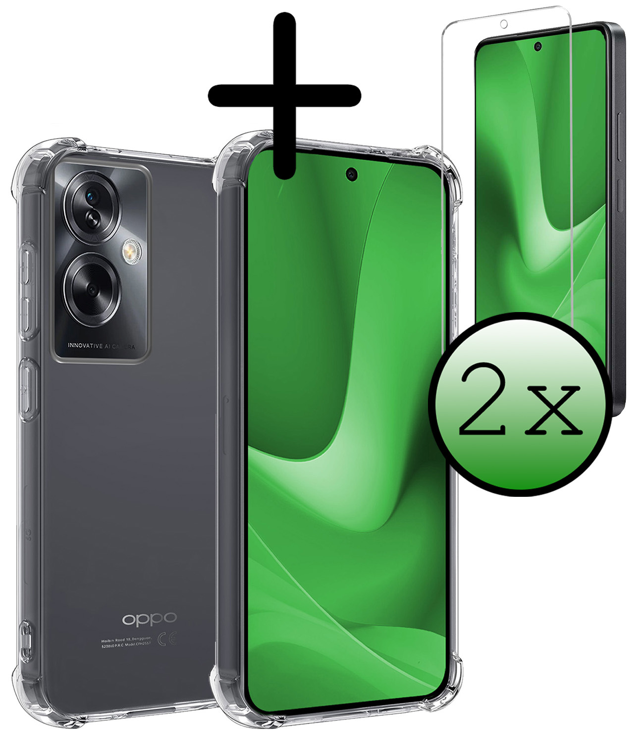 BASEY. Hoes Geschikt voor OPPO A79 Hoesje Shock Proof Case Hoes Siliconen Met 2x Screenprotector - Hoesje Geschikt voor OPPO A79 Hoes Cover Shockproof - Transparant