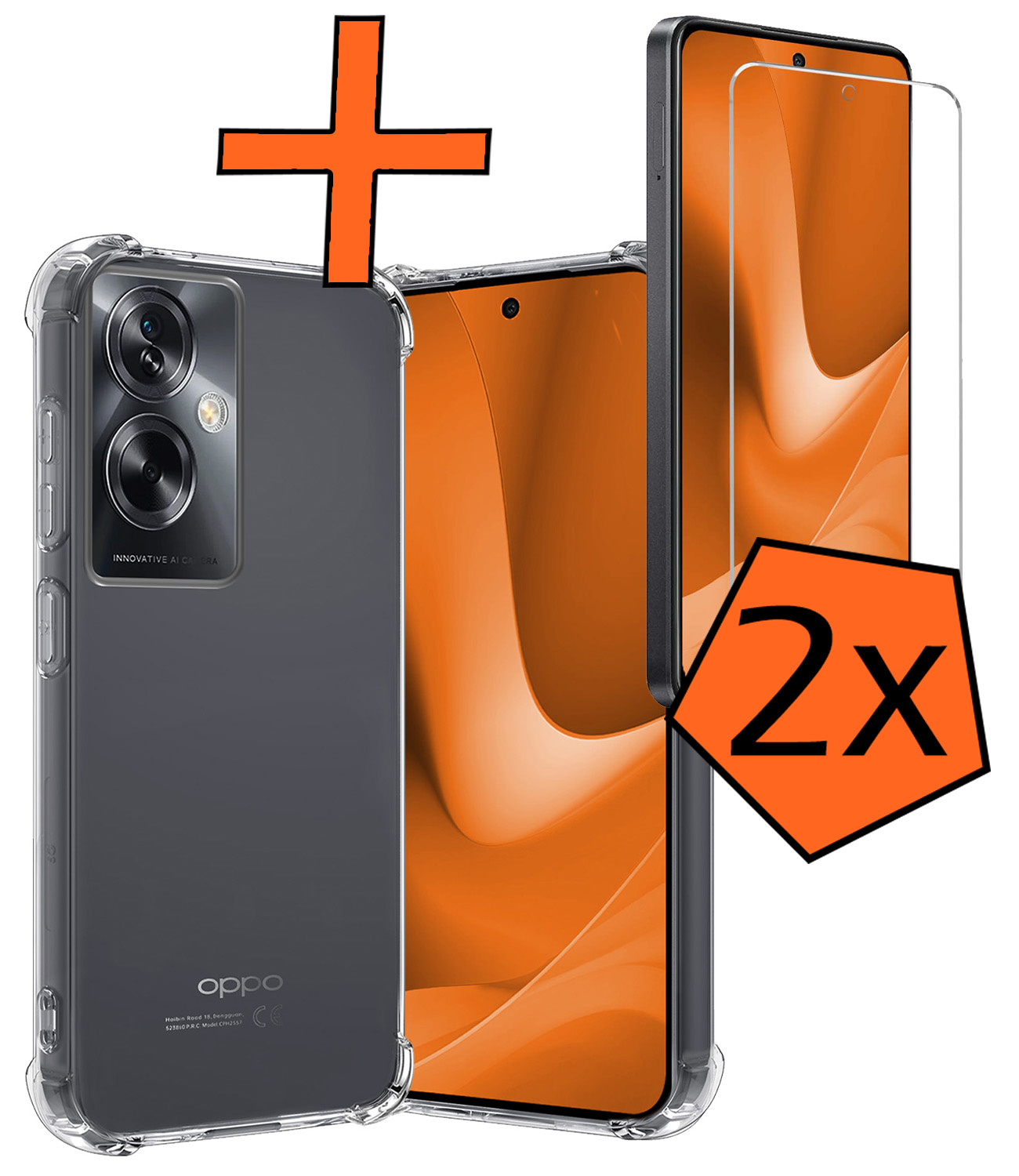 Nomfy Hoesje Geschikt voor OPPO A79 Hoesje Shock Proof Cover Case Shockproof Met 2x Screenprotector - Hoes Geschikt voor OPPO A79 Hoes Siliconen Back Case - Transparant