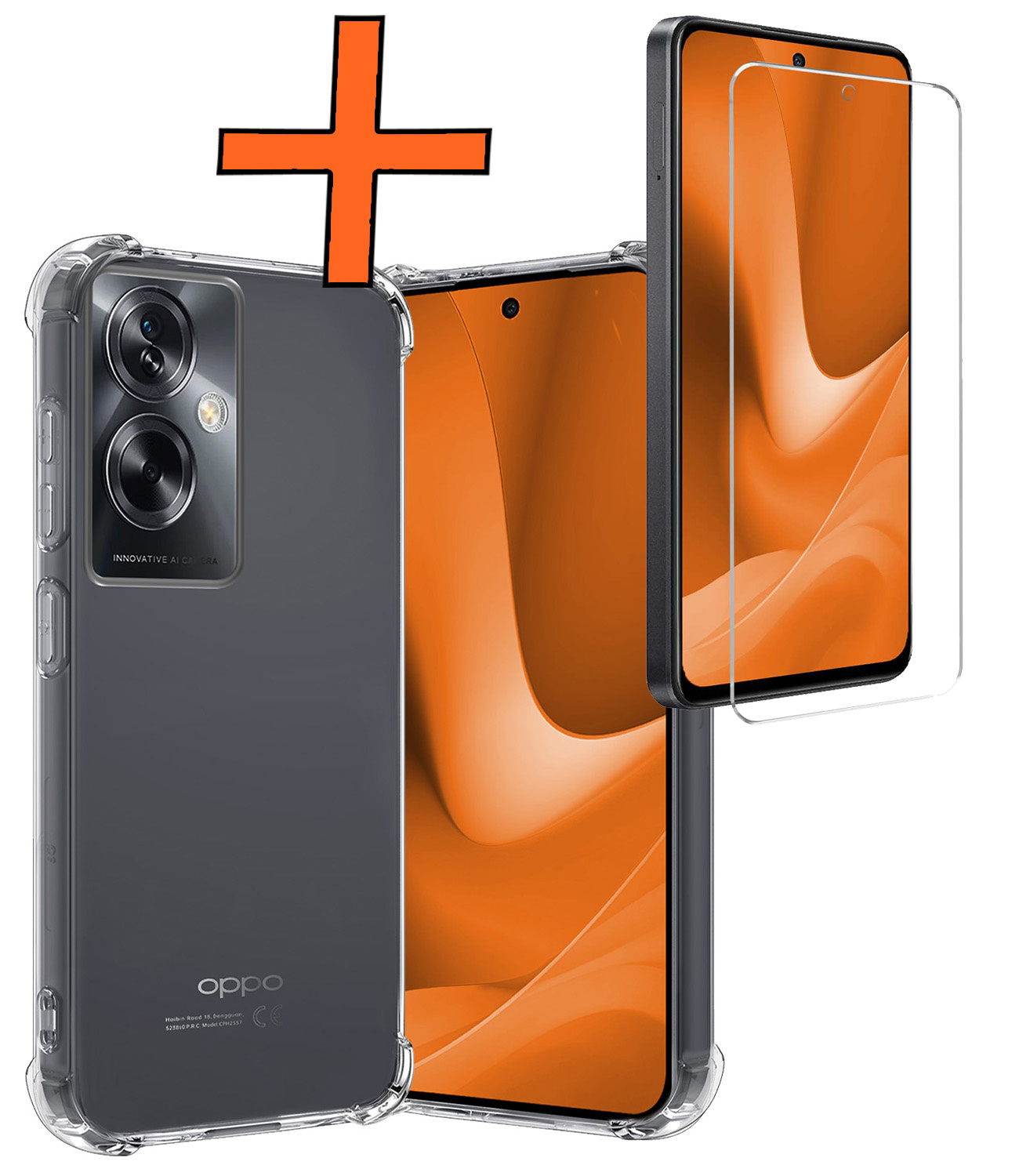 Nomfy Hoesje Geschikt voor OPPO A79 Hoesje Shock Proof Cover Case Shockproof Met Screenprotector - Hoes Geschikt voor OPPO A79 Hoes Siliconen Back Case - Transparant