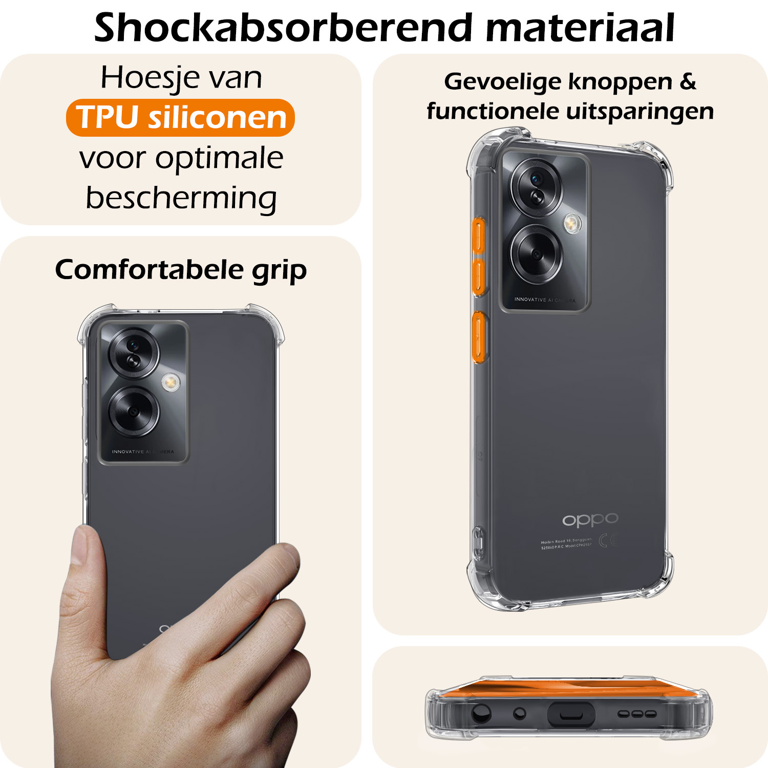 Nomfy Hoesje Geschikt voor OPPO A79 Hoesje Shock Proof Cover Case Shockproof - Hoes Geschikt voor OPPO A79 Hoes Siliconen Back Case - Transparant