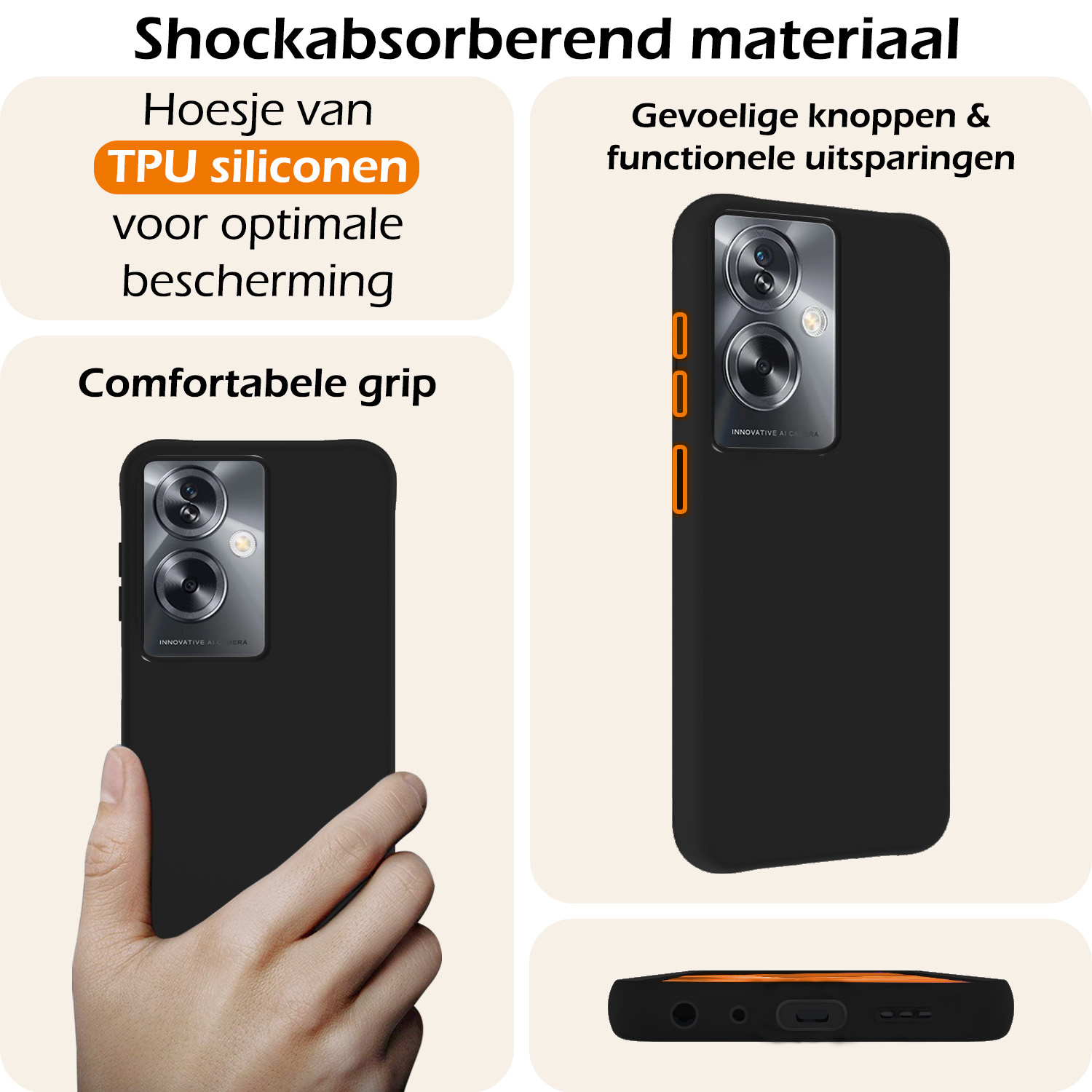 Nomfy Hoesje Geschikt voor OPPO A79 Hoesje Siliconen Cover Case - Hoes Geschikt voor OPPO A79 Hoes Back Case - 2-PACK - Zwart