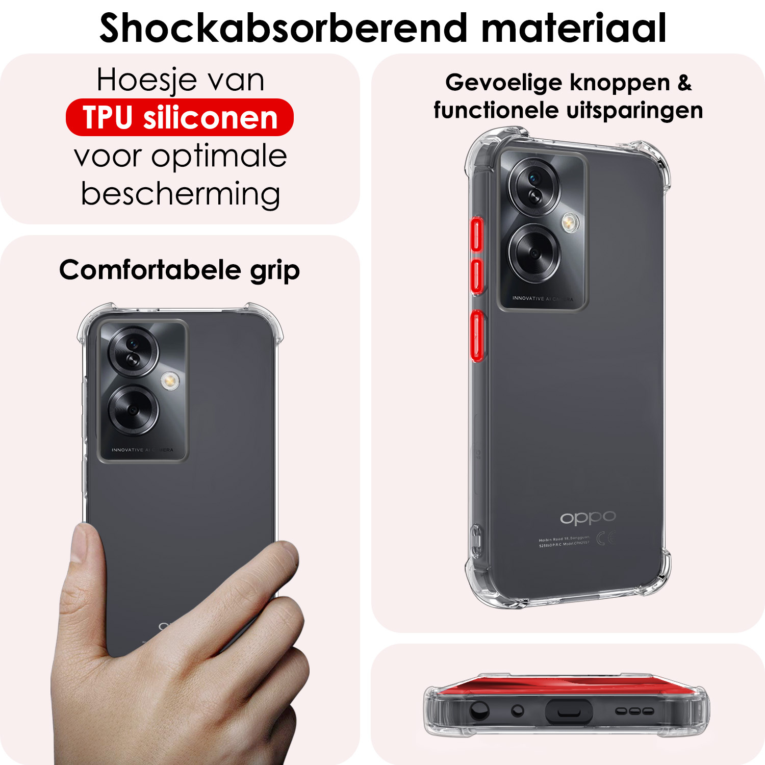 NoXx Hoes Geschikt voor OPPO A79 Hoesje Siliconen Cover Shock Proof Back Case Shockproof Hoes Met 2x Screenprotector - Transparant