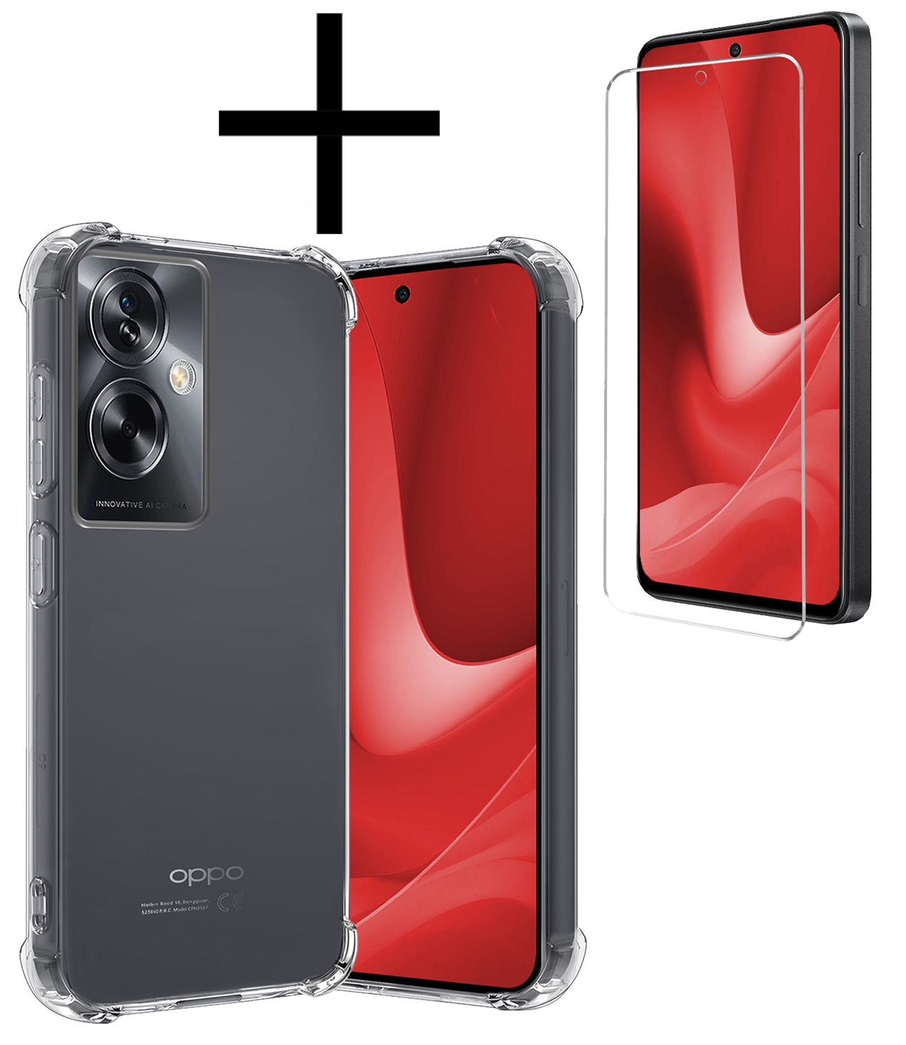 NoXx Hoes Geschikt voor OPPO A79 Hoesje Siliconen Cover Shock Proof Back Case Shockproof Hoes Met Screenprotector - Transparant