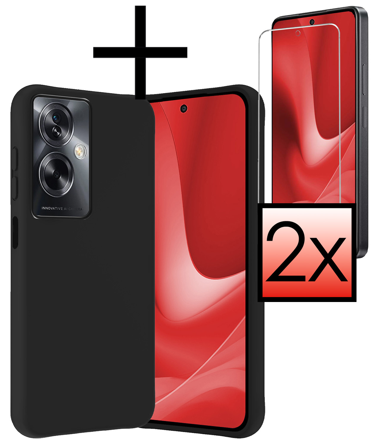 NoXx Hoes Geschikt voor OPPO A79 Hoesje Cover Siliconen Back Case Hoes Met 2x Screenprotector - Zwart