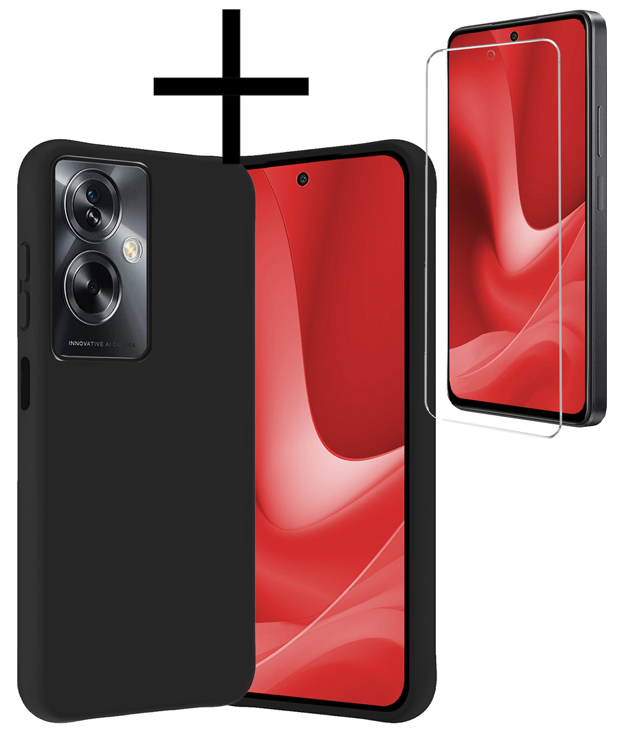 NoXx Hoes Geschikt voor OPPO A79 Hoesje Cover Siliconen Back Case Hoes Met Screenprotector - Zwart