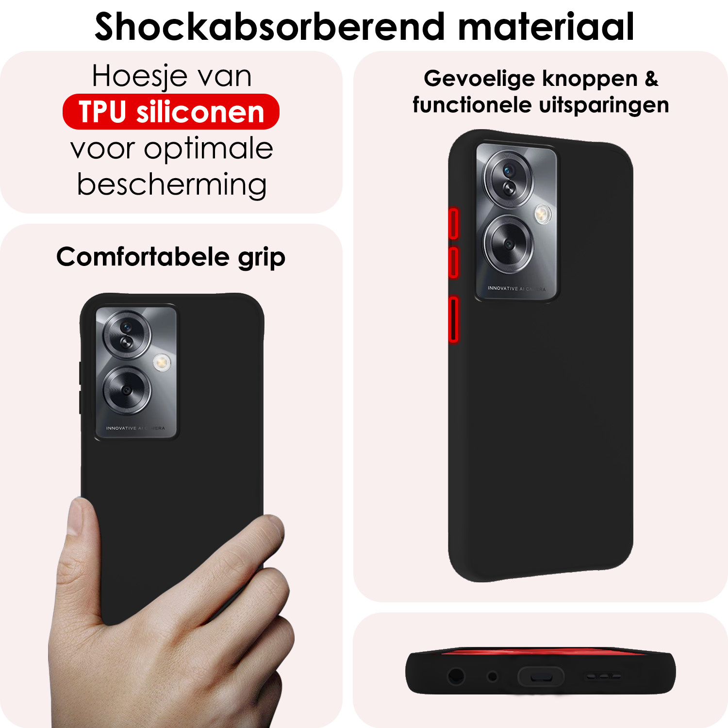 NoXx Hoes Geschikt voor OPPO A79 Hoesje Cover Siliconen Back Case Hoes Met Screenprotector - Zwart