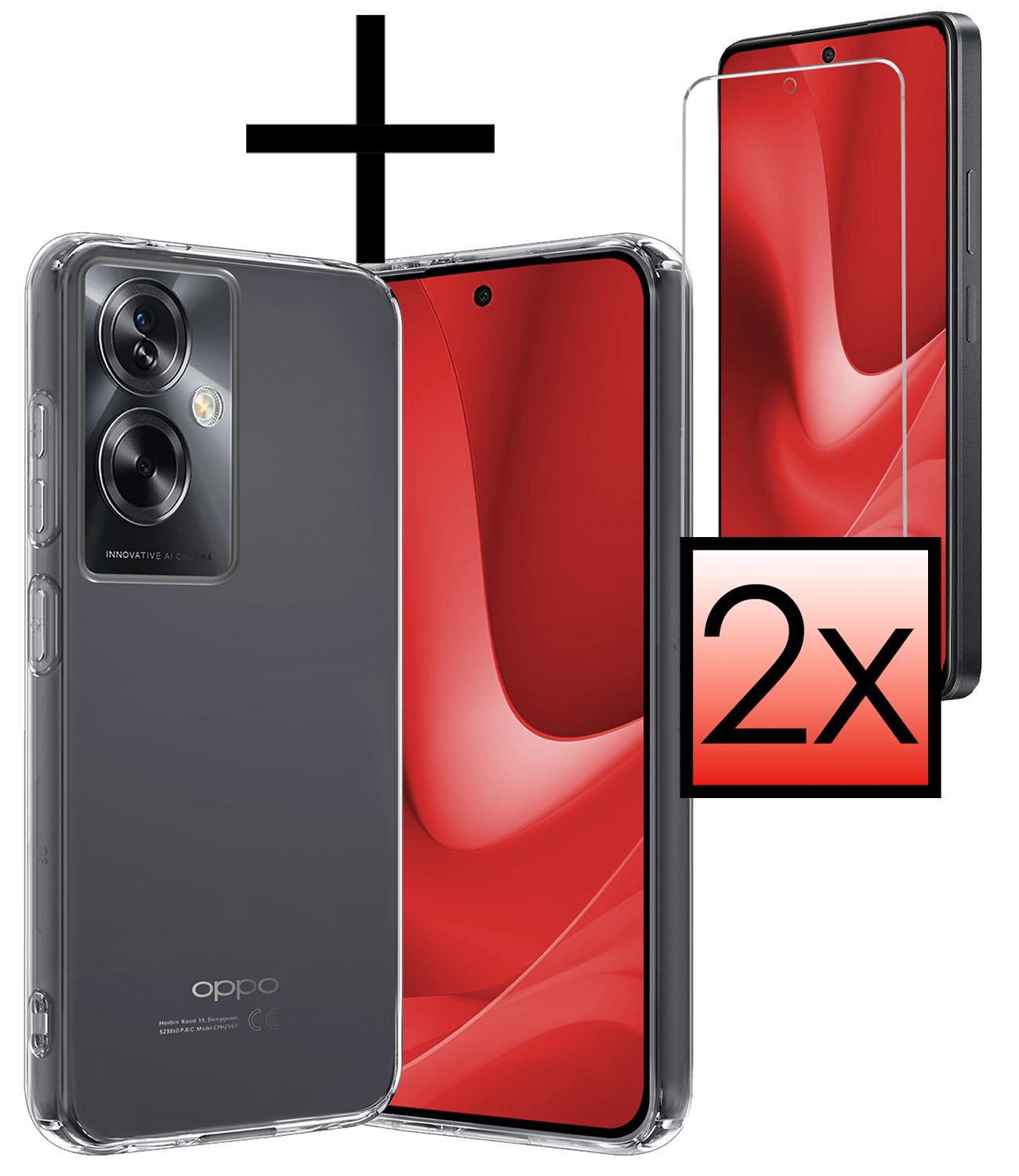 NoXx Hoes Geschikt voor OPPO A79 Hoesje Cover Siliconen Back Case Hoes Met 2x Screenprotector - Transparant