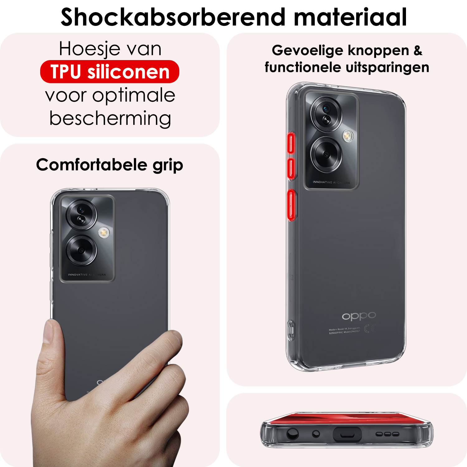 NoXx Hoes Geschikt voor OPPO A79 Hoesje Cover Siliconen Back Case Hoes Met Screenprotector - Transparant