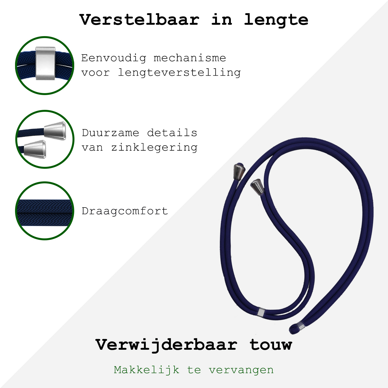 BASEY. Telefoonkoorden Universeel Telefoonkoord Verstelbaar Telefoon Koord - Universeel Telefoonkoord 150 cm - Donkerblauw