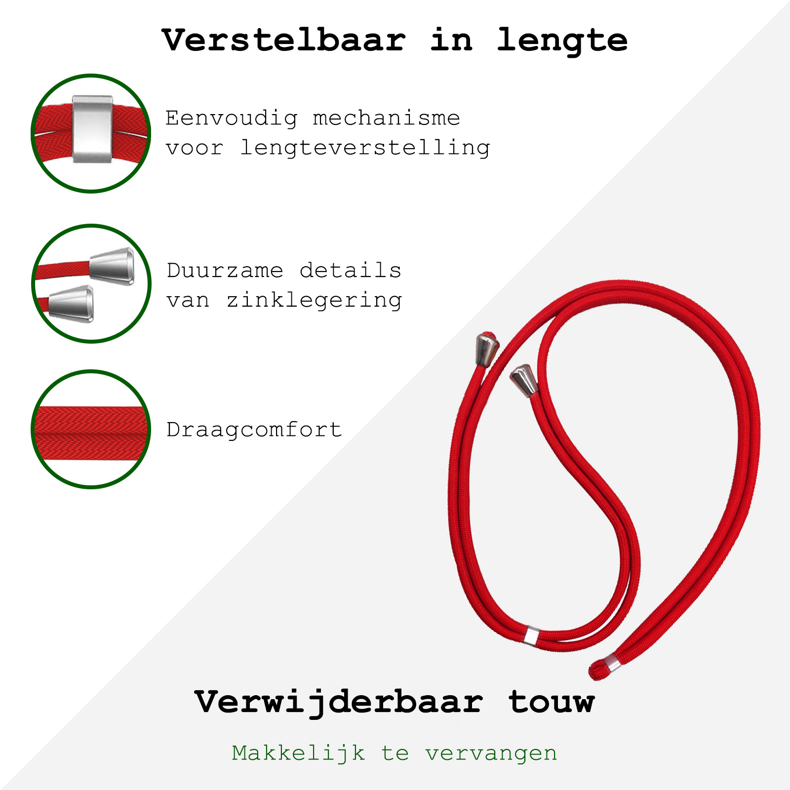 BASEY. Telefoonkoorden Universeel Telefoonkoord Verstelbaar Telefoon Koord - Universeel Telefoonkoord 150 cm - Rood