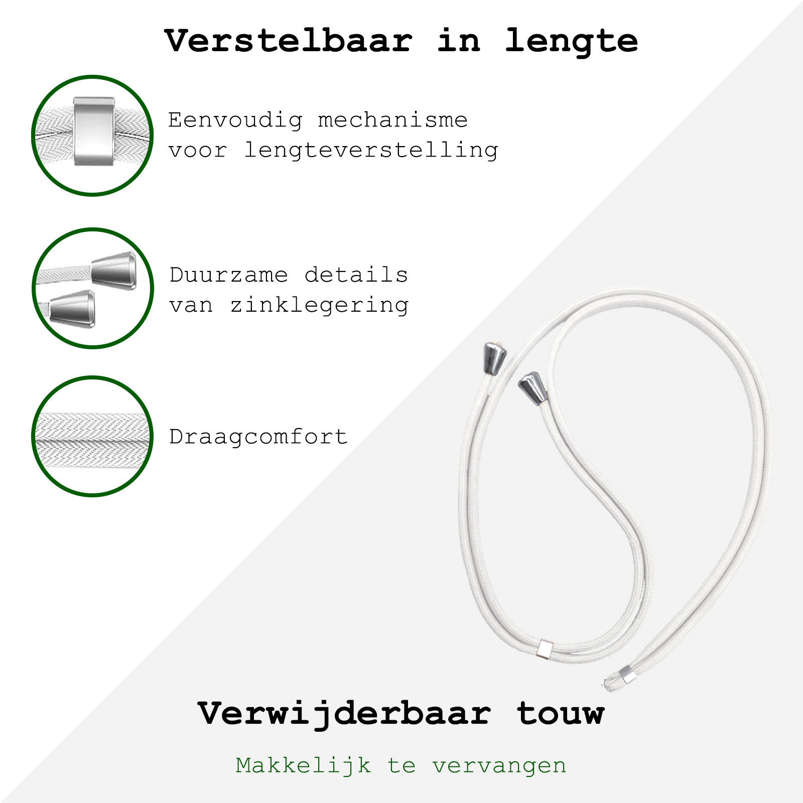 BASEY. Telefoonkoorden Universeel Telefoonkoord Verstelbaar Telefoon Koord - Universeel Telefoonkoord 150 cm - Wit