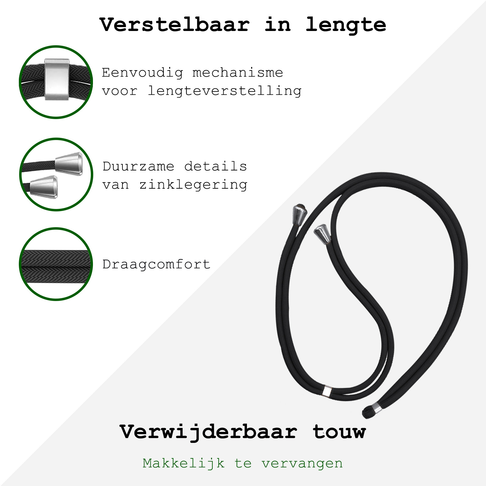 BASEY. Telefoonkoorden Universeel Telefoonkoord Verstelbaar Telefoon Koord - Universeel Telefoonkoord 150 cm - Zwart