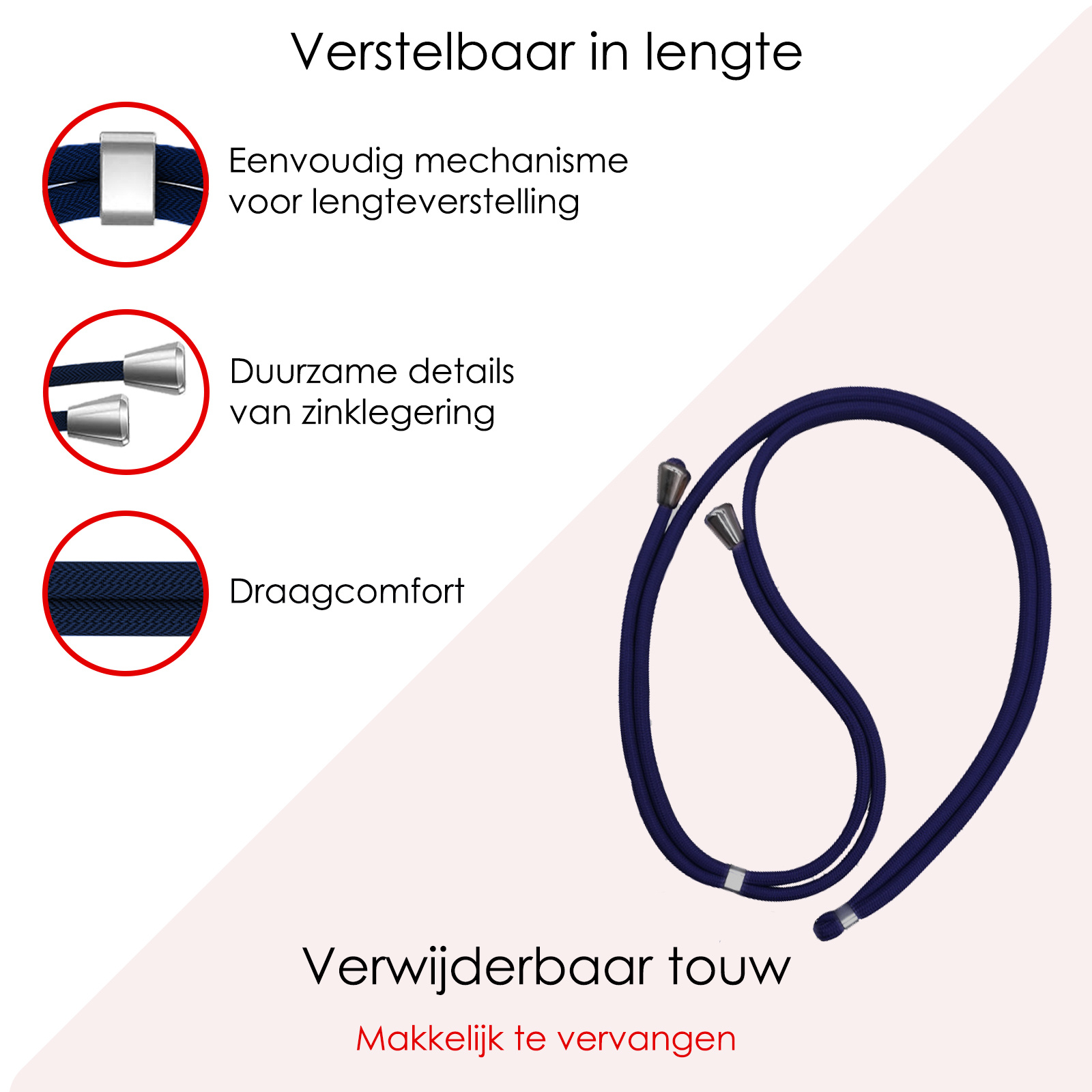 NoXx Telefoon Koord Universeel Telefoonkoord Verstelbaar - Telefoonkoorden Universeel Verstelbaar - Donkerblauw