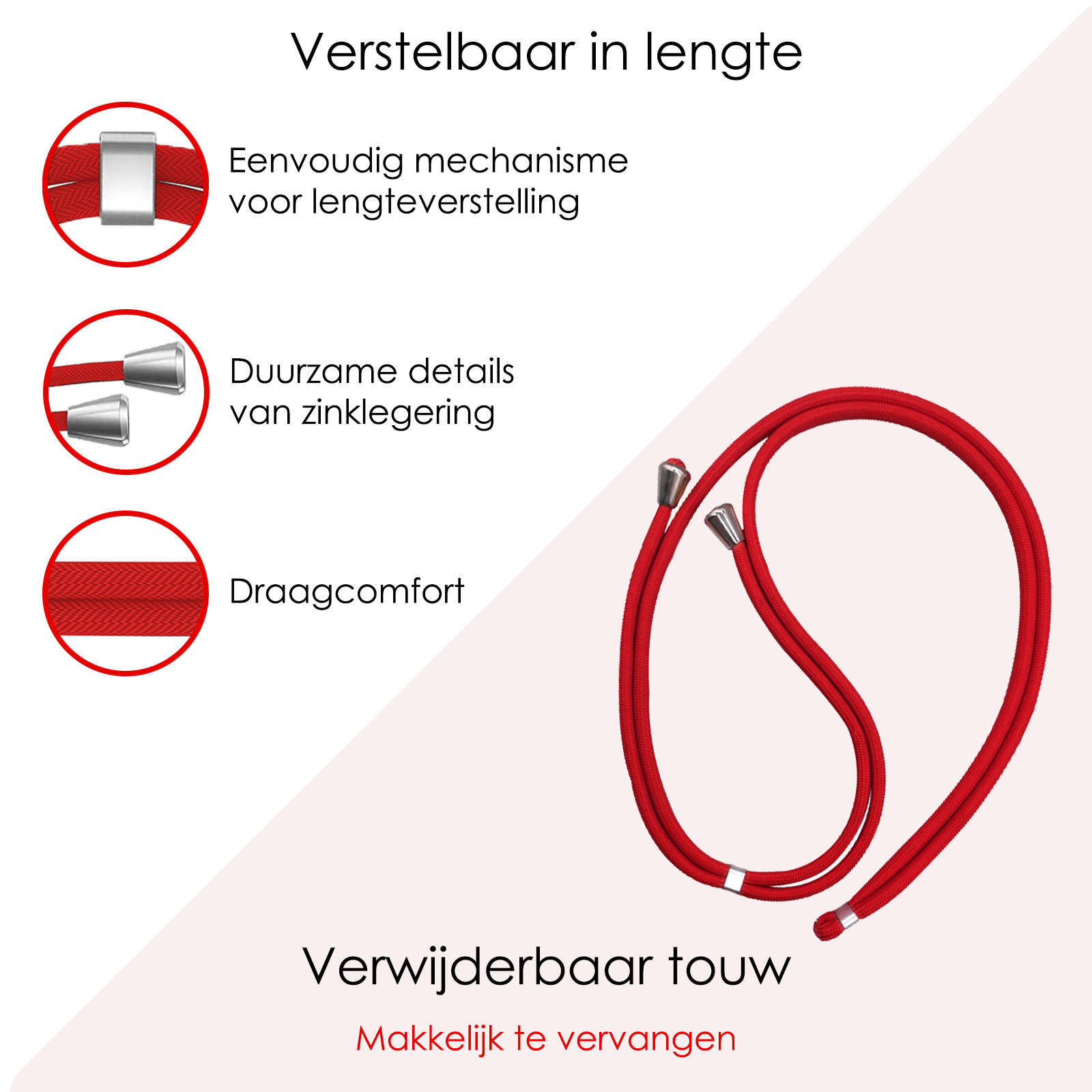 NoXx Telefoon Koord Universeel Telefoonkoord Verstelbaar - Telefoonkoorden Universeel Verstelbaar - Rood