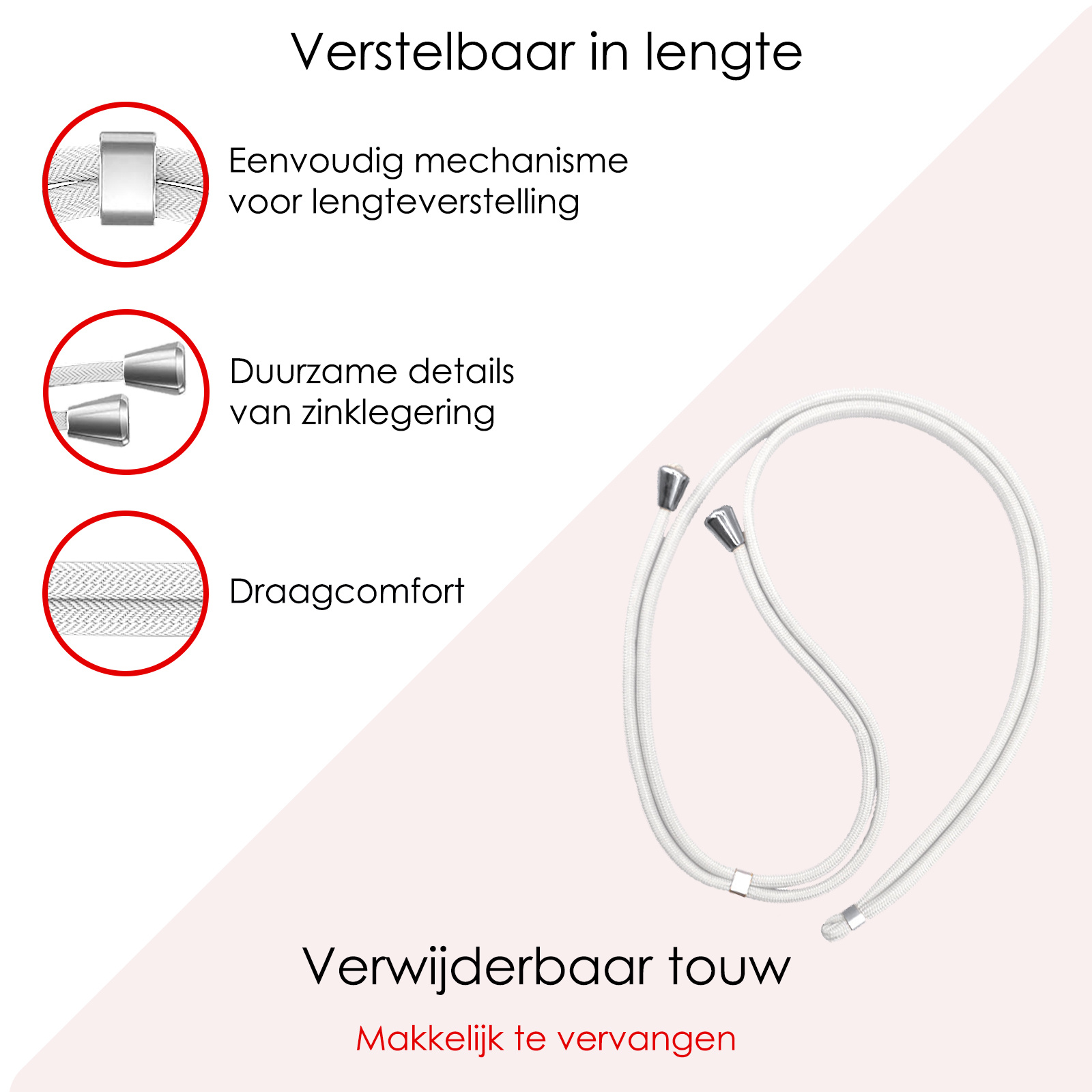 NoXx Telefoon Koord Universeel Telefoonkoord Verstelbaar - Telefoonkoorden Universeel Verstelbaar - Wit