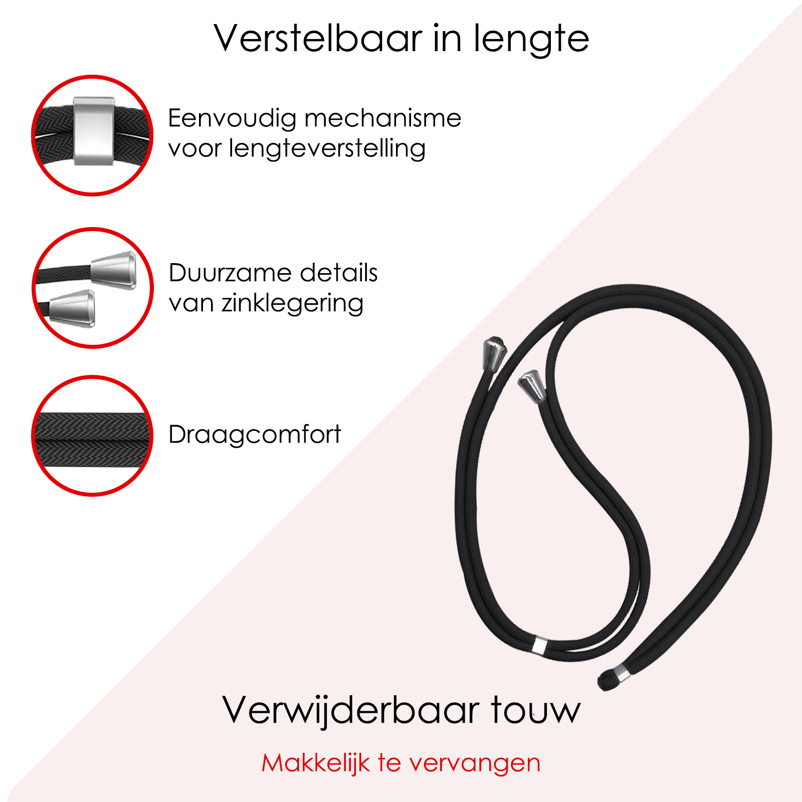 NoXx Telefoon Koord Universeel Telefoonkoord Verstelbaar - Telefoonkoorden Universeel Verstelbaar - Zwart