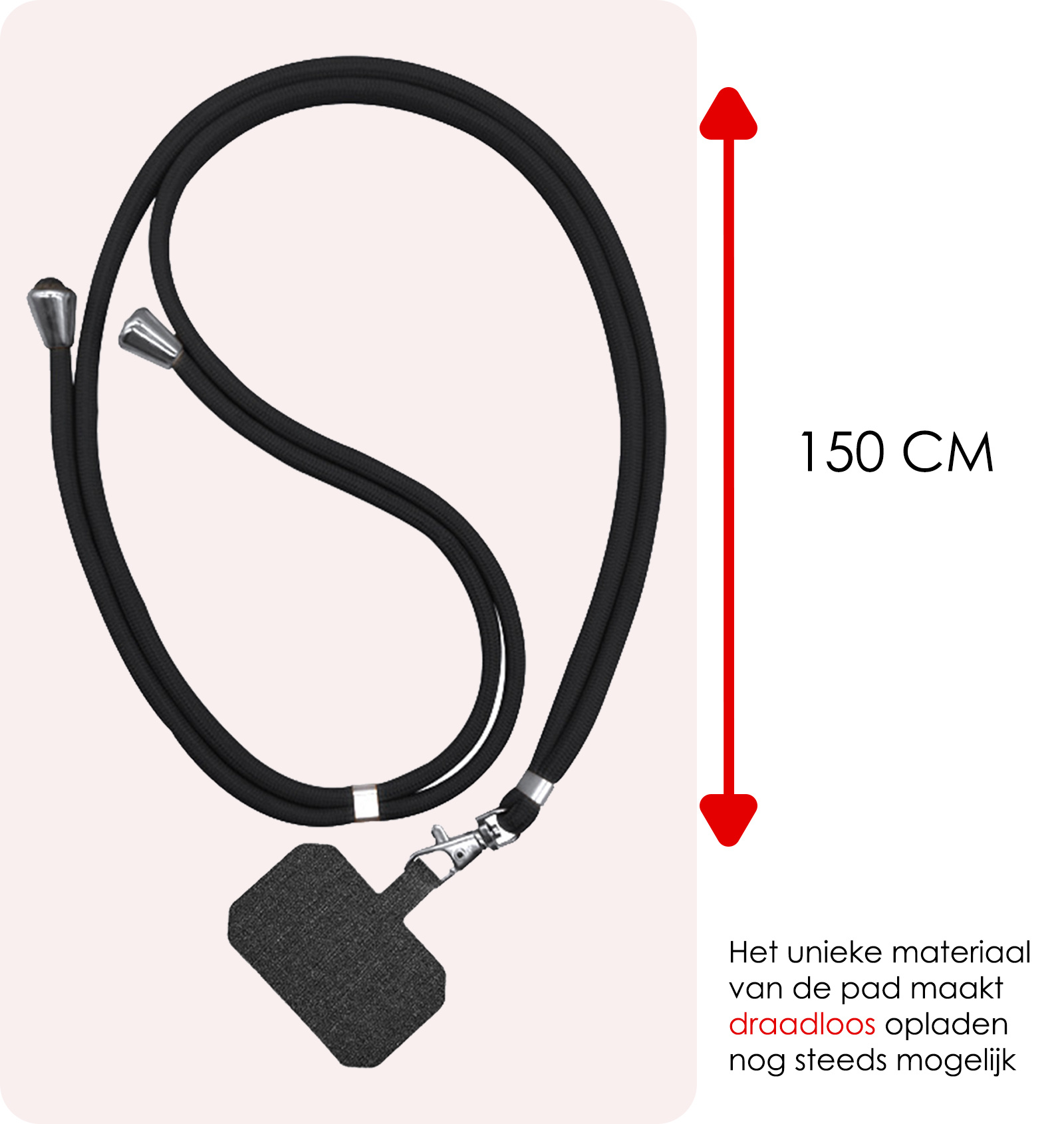 NoXx Telefoon Koord Universeel Telefoonkoord Verstelbaar - Telefoonkoorden Universeel Verstelbaar - Zwart