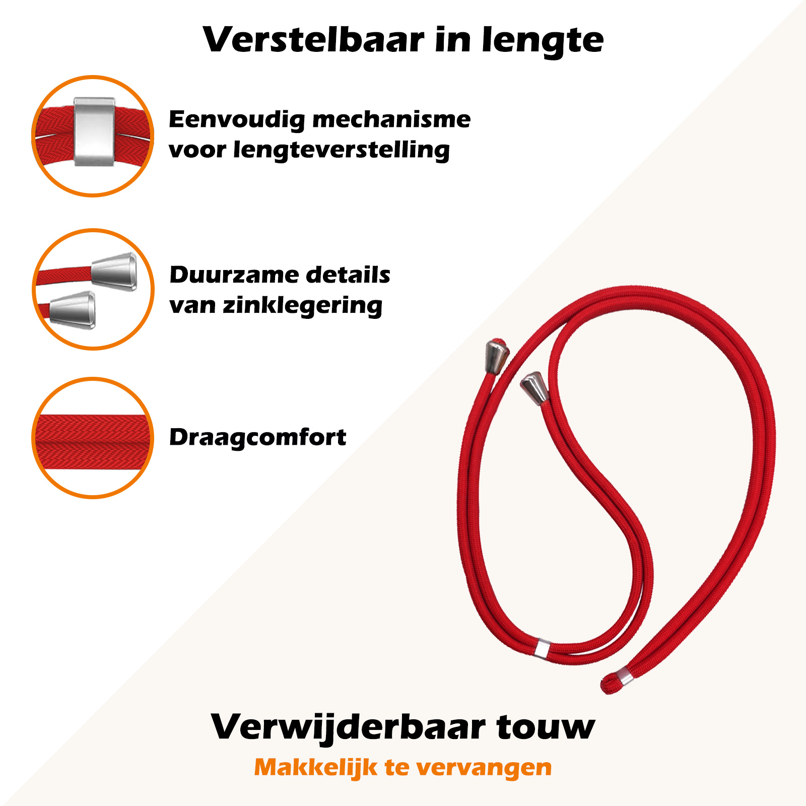 Nomfy Universeel Telefoonkoord Telefoonkoorden Verstelbaar - Universeel Telefoon Koord Polyester Telefoonkoord - Rood