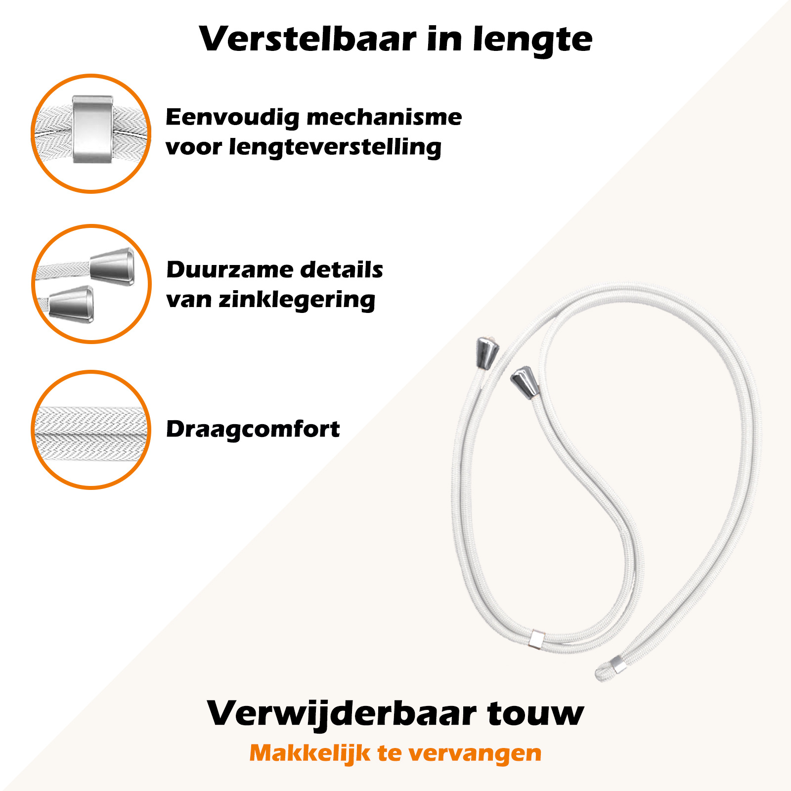Nomfy Universeel Telefoonkoord Telefoonkoorden Verstelbaar - Universeel Telefoon Koord Polyester Telefoonkoord - Wit