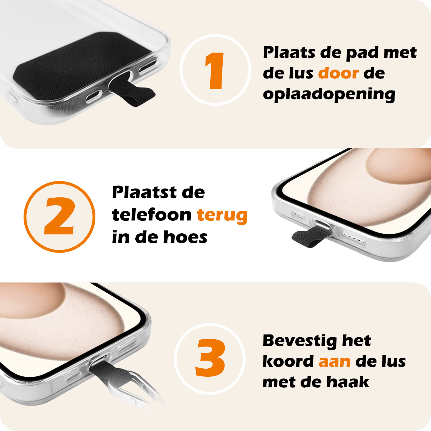 Nomfy Universeel Telefoonkoord Telefoonkoorden Verstelbaar - Universeel Telefoon Koord Polyester Telefoonkoord - Zwart