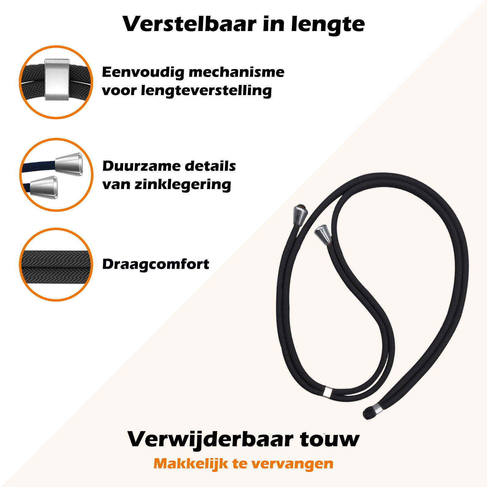 Nomfy Universeel Telefoonkoord Telefoonkoorden Verstelbaar - Universeel Telefoon Koord Polyester Telefoonkoord - Zwart