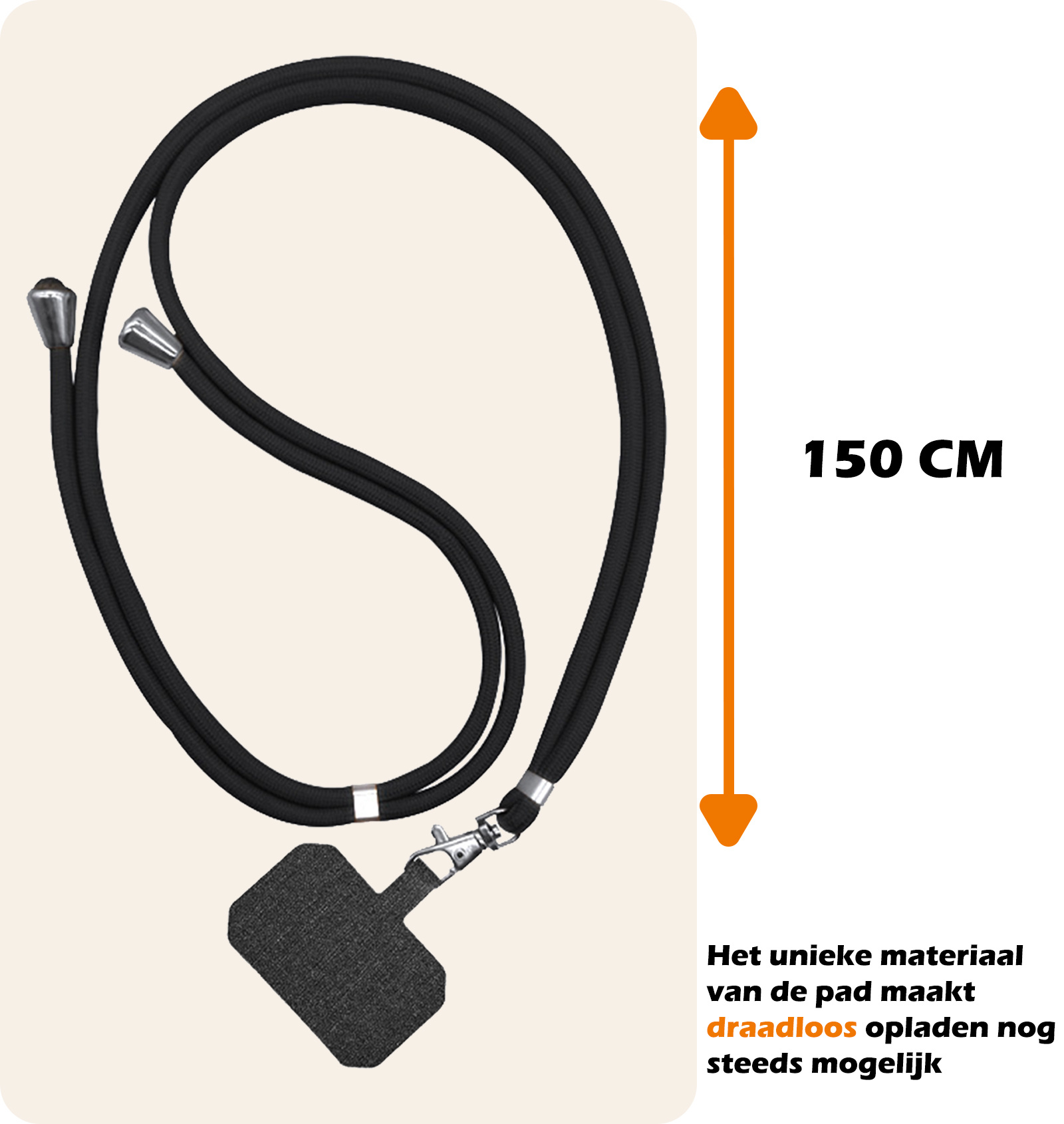 Nomfy Universeel Telefoonkoord Telefoonkoorden Verstelbaar - Universeel Telefoon Koord Polyester Telefoonkoord - Zwart