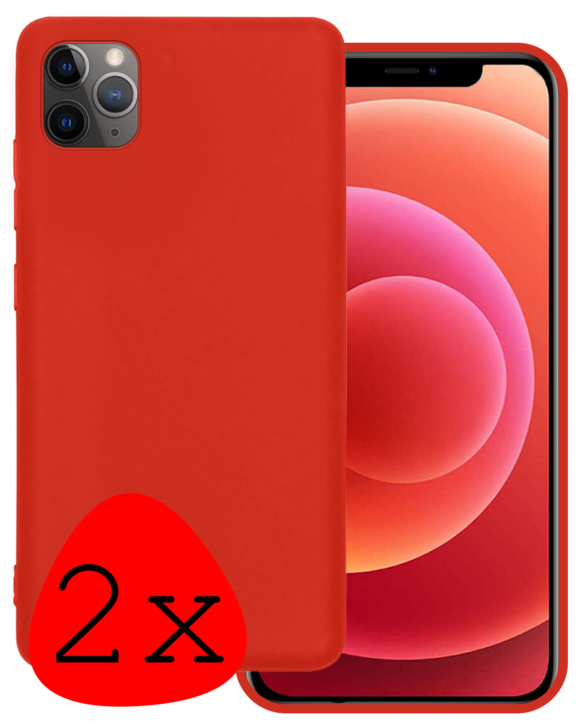 BASEY. Hoes Geschikt voor iPhone 11 Pro Max Hoesje Siliconen Back Cover Case - Hoesje Geschikt voor iPhone 11 Pro Max Hoes Cover Hoesje - Rood - 2 Stuks