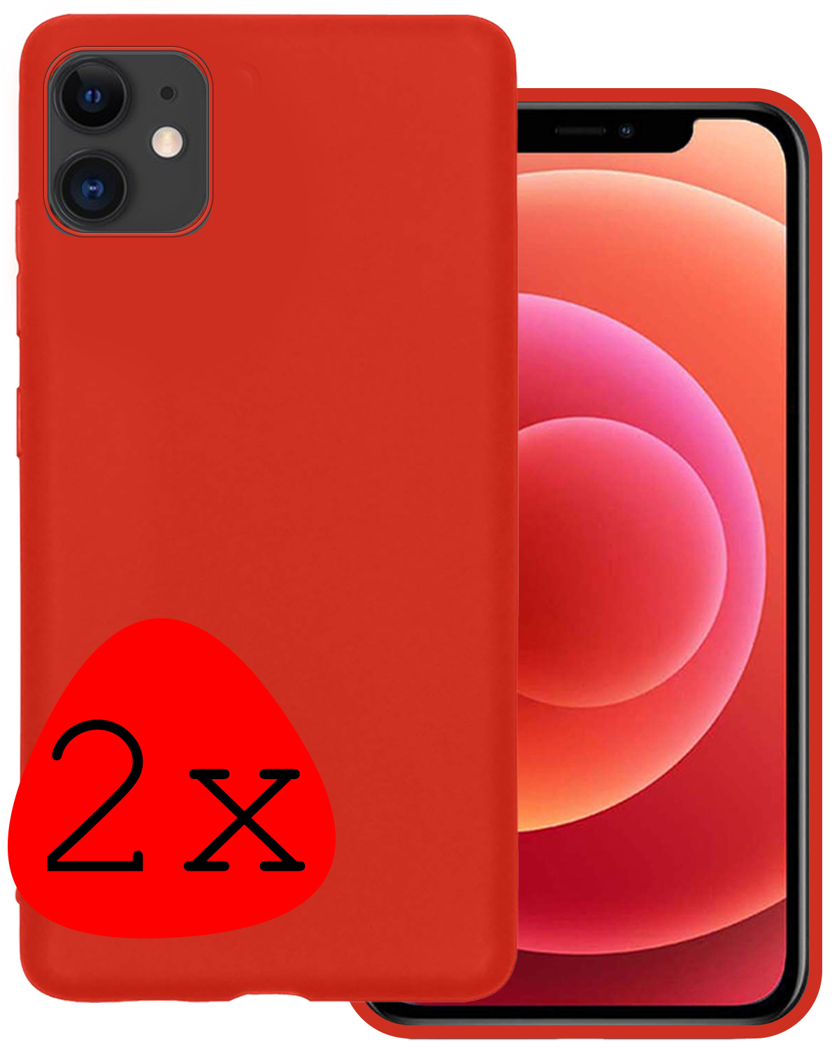 BASEY. Hoes Geschikt voor iPhone 11 Hoesje Siliconen Back Cover Case - Hoesje Geschikt voor iPhone 11 Hoes Cover Hoesje - Rood - 2 Stuks