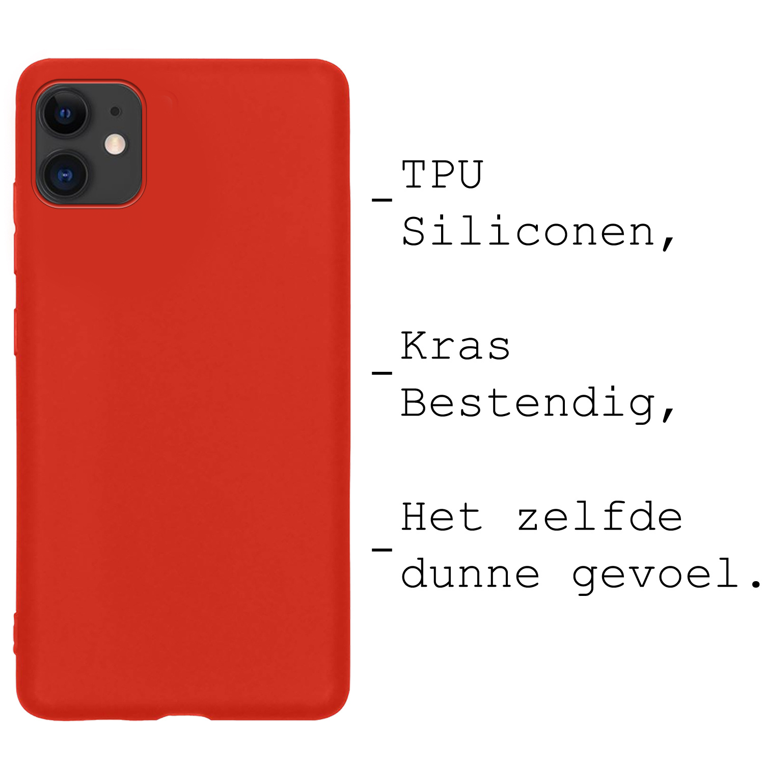 BASEY. Hoes Geschikt voor iPhone 11 Hoesje Siliconen Back Cover Case - Hoesje Geschikt voor iPhone 11 Hoes Cover Hoesje - Rood - 2 Stuks