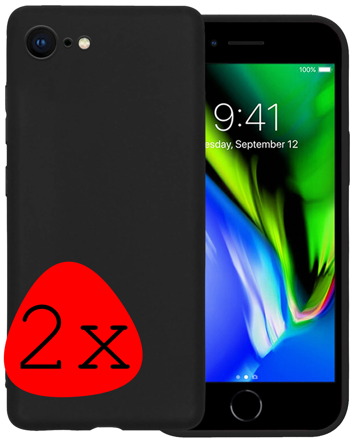 BASEY. Hoes Geschikt voor iPhone 8 Hoesje Siliconen Back Cover Case - Hoesje Geschikt voor iPhone 8 Hoes Cover Hoesje - Zwart - 2 Stuks