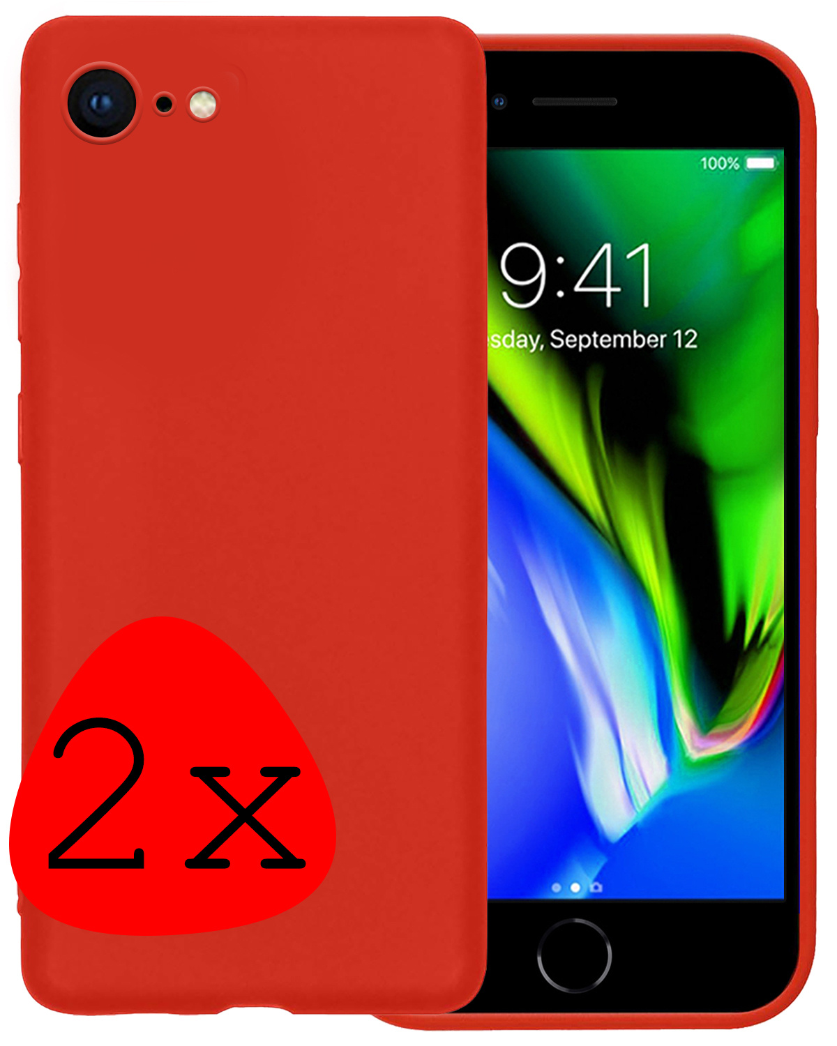 BASEY. Hoes Geschikt voor iPhone 8 Hoesje Siliconen Back Cover Case - Hoesje Geschikt voor iPhone 8 Hoes Cover Hoesje - Rood - 2 Stuks