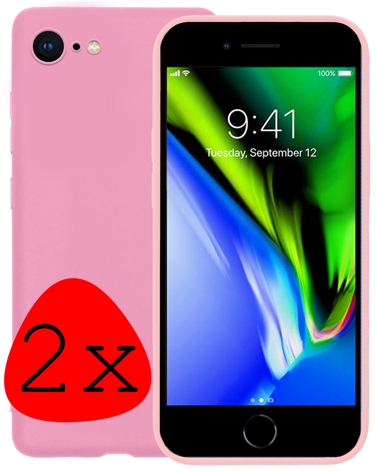 BASEY. Hoes Geschikt voor iPhone 8 Hoesje Siliconen Back Cover Case - Hoesje Geschikt voor iPhone 8 Hoes Cover Hoesje - Lichtroze - 2 Stuks